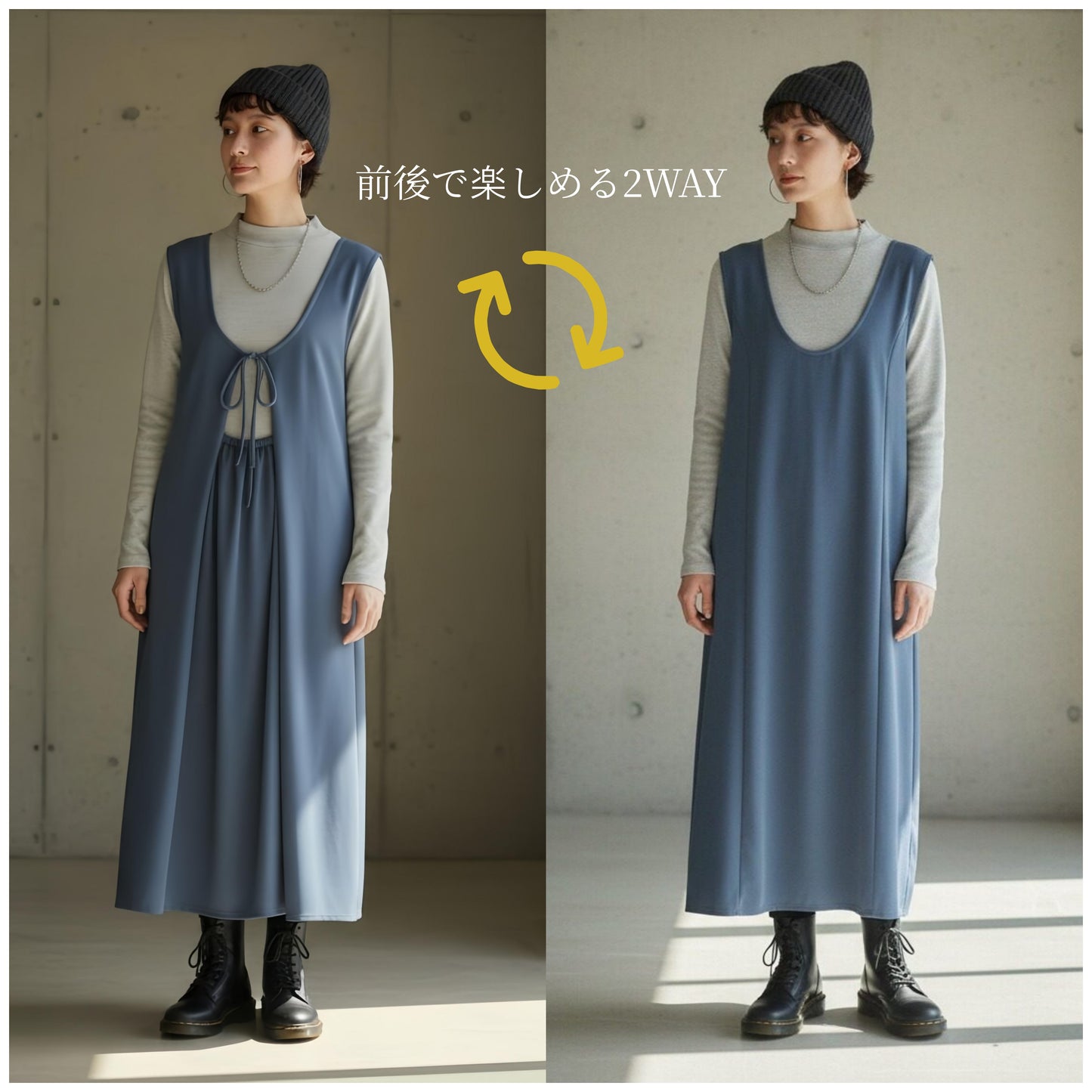 KNNO324・サテンドレープ２WAYジャンスカワンピース