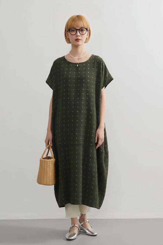 KNGT613-ドビー素材コクーンシルエット半袖ワンピース