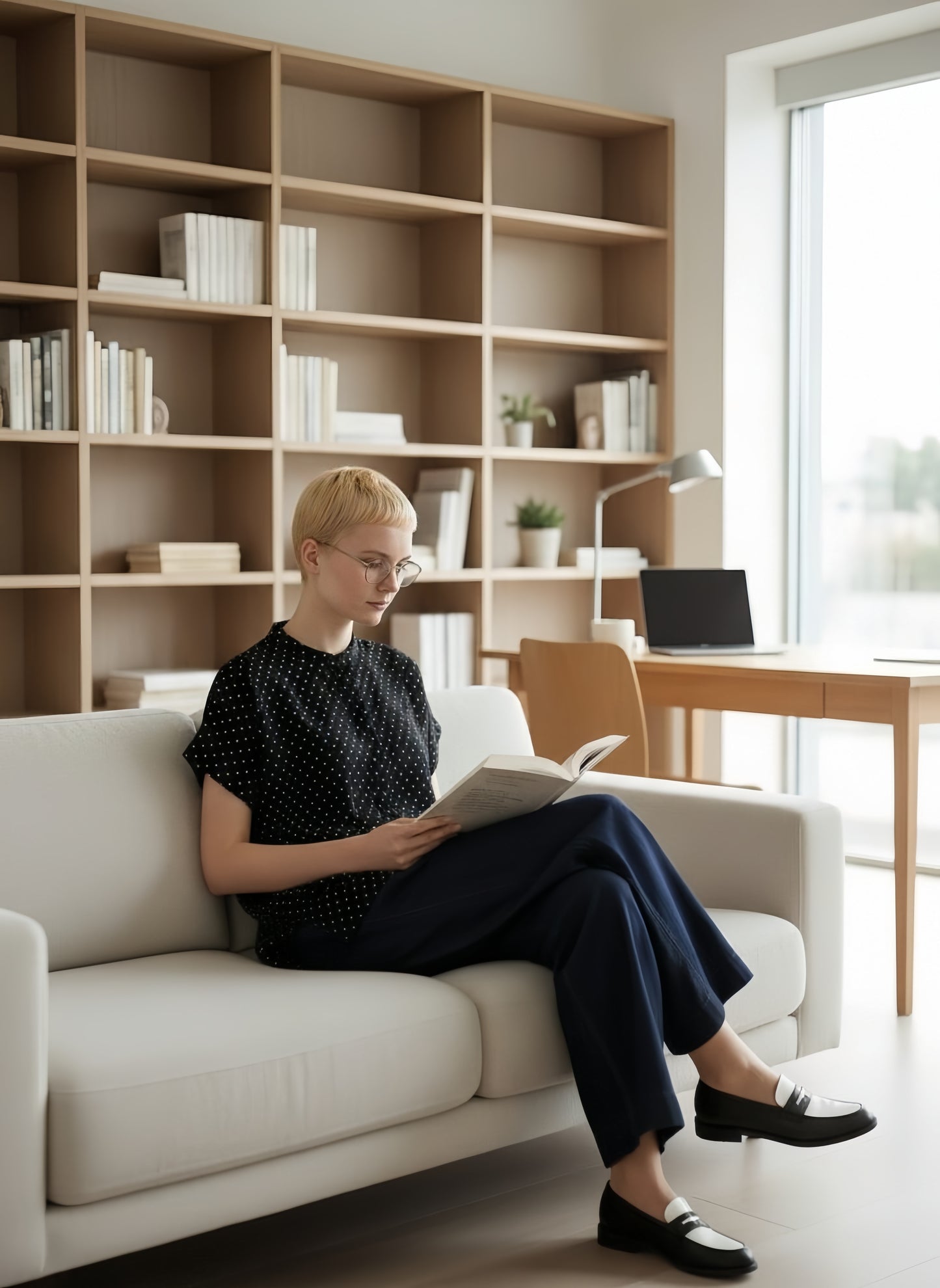 KNGT633・BOXYルーズフィットの小さなスクエア柄半袖ブラウス定番