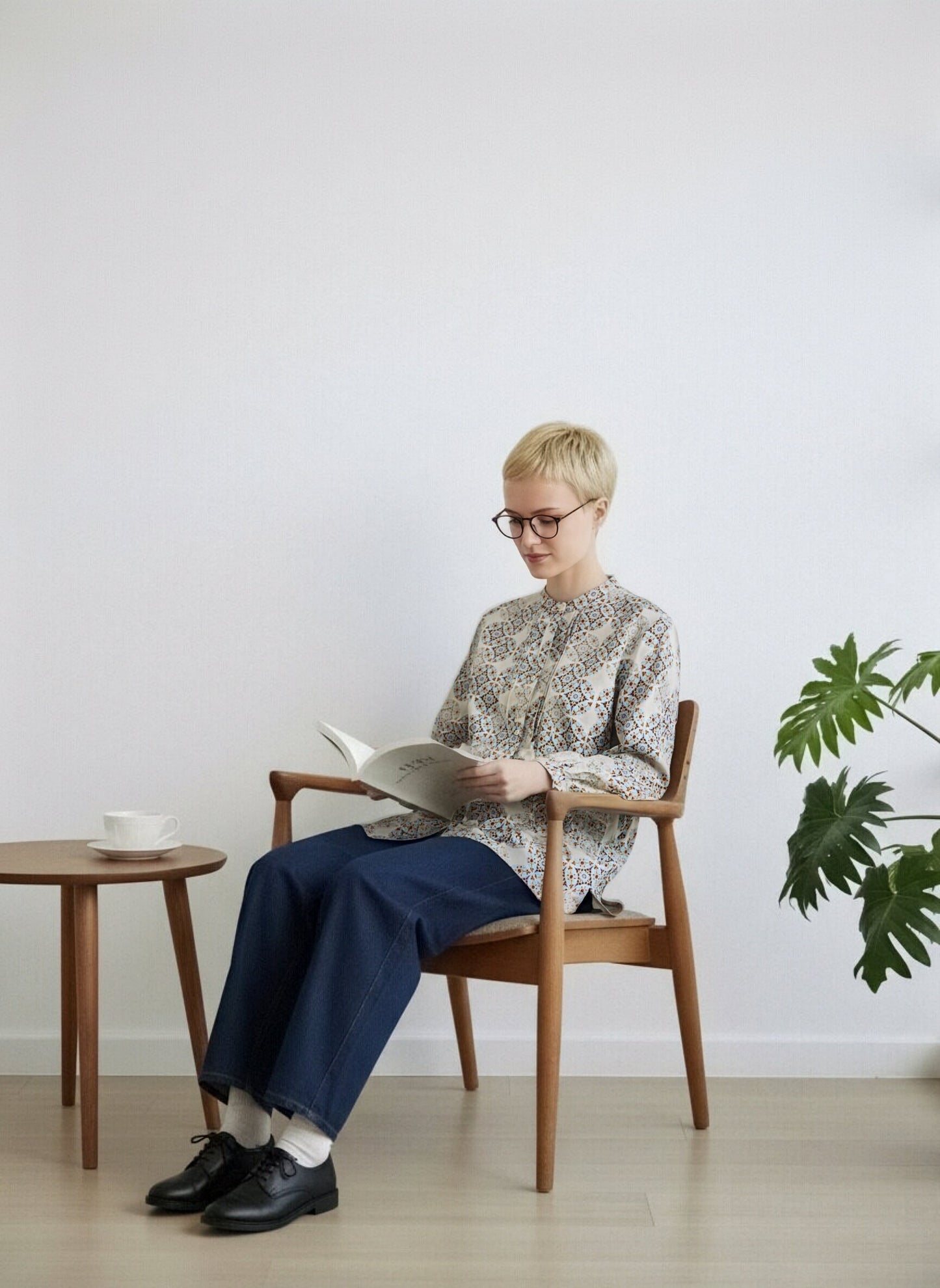 KNR670・綿プリントピンタック長袖シャツ・アンティークモロッカン柄ブラウス