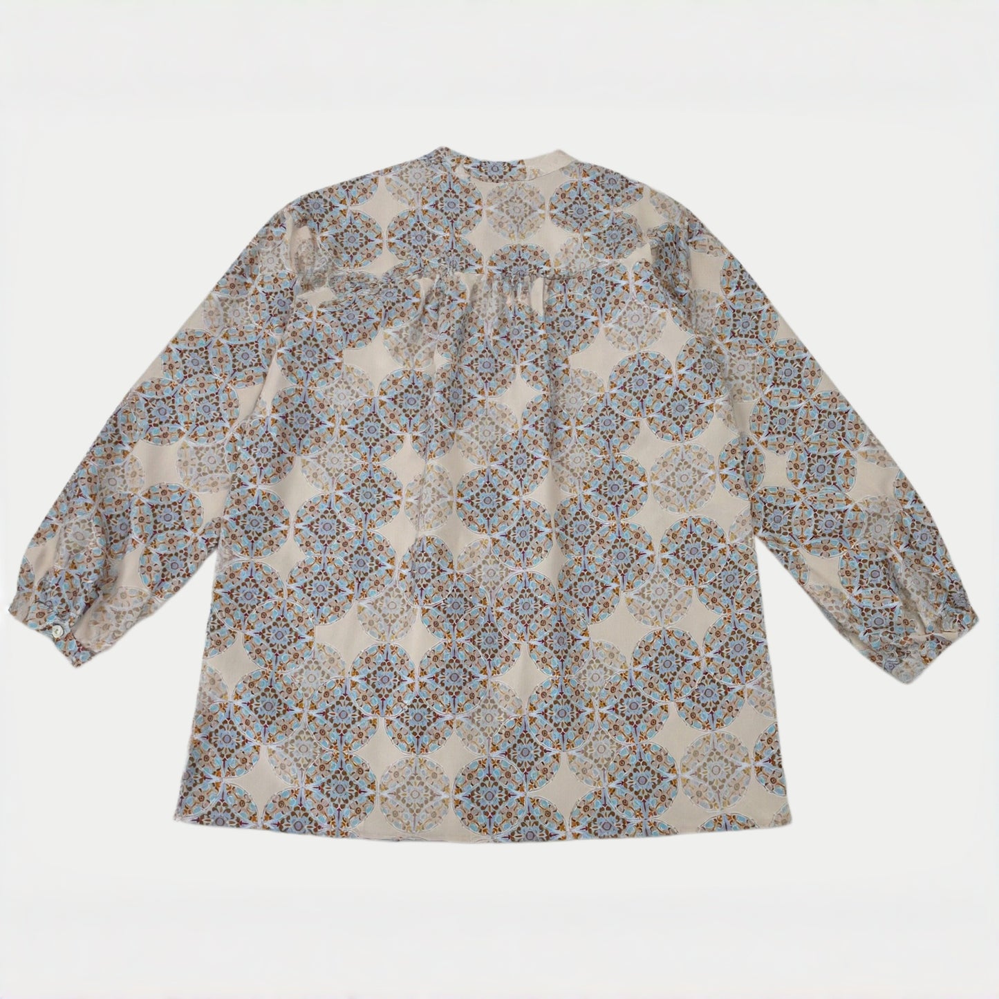 KNR670・綿プリントピンタック長袖シャツ・アンティークモロッカン柄ブラウス