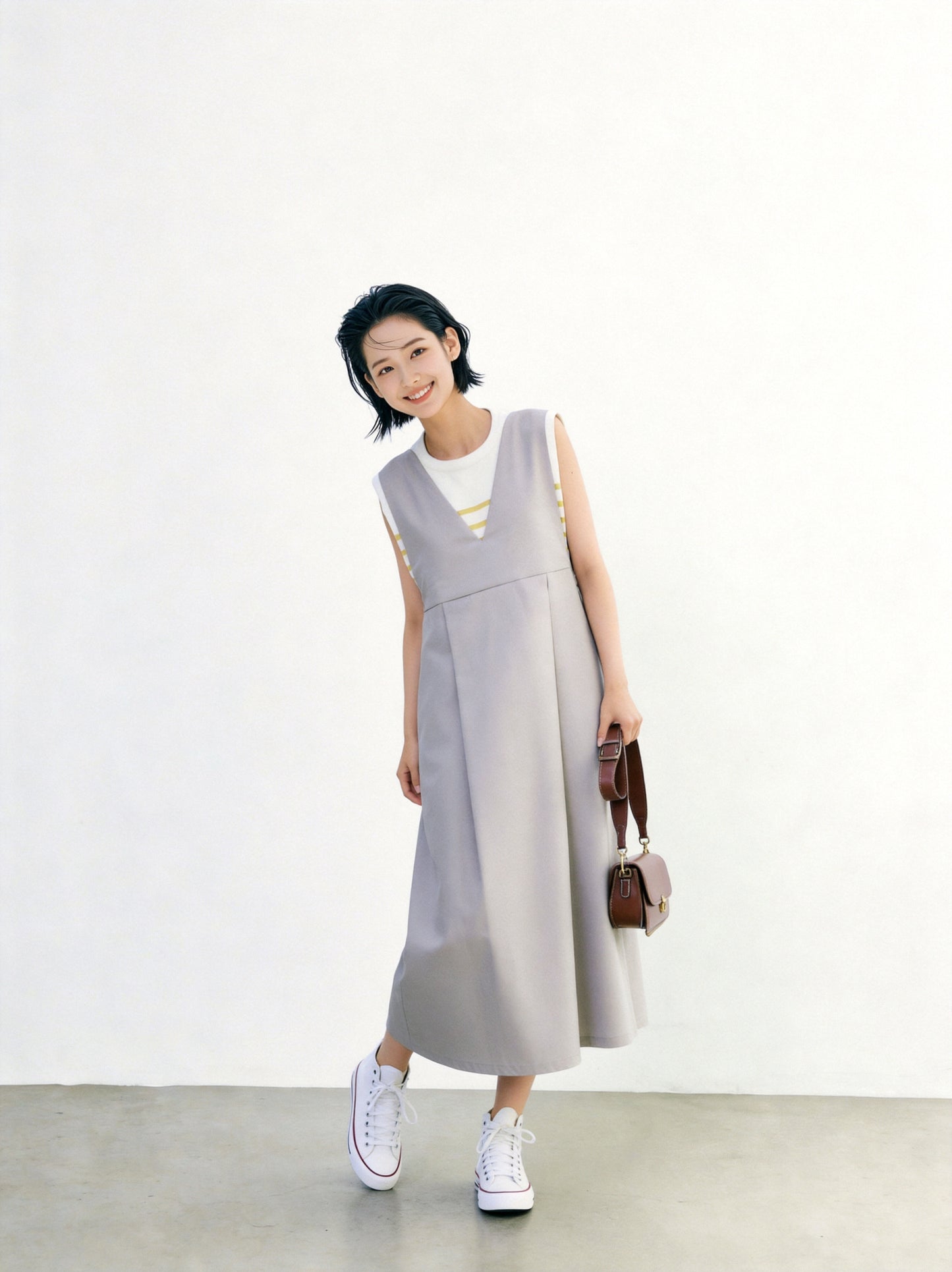 KNSO370 - A jumper skirt that can be worn with a T-shirt or knitwear, perfect all year round. Linen blend dress.