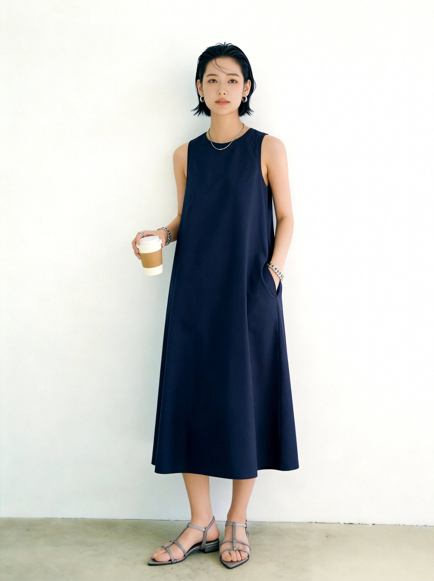 KNNO322/368・麻混・ジャンパースカート・バックデザイン＆Aラインマキシワンピース