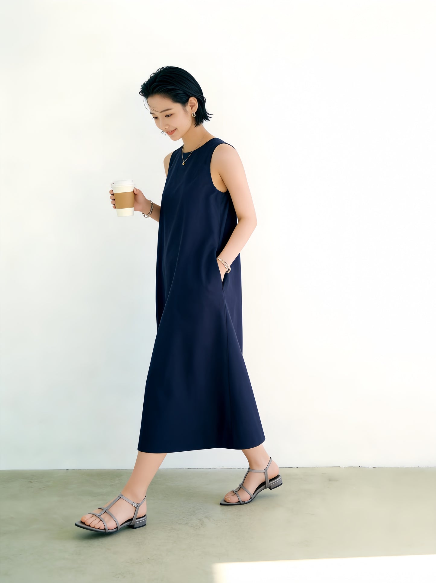 KNNO322/368・麻混・ジャンパースカート・バックデザイン＆Aラインマキシワンピース