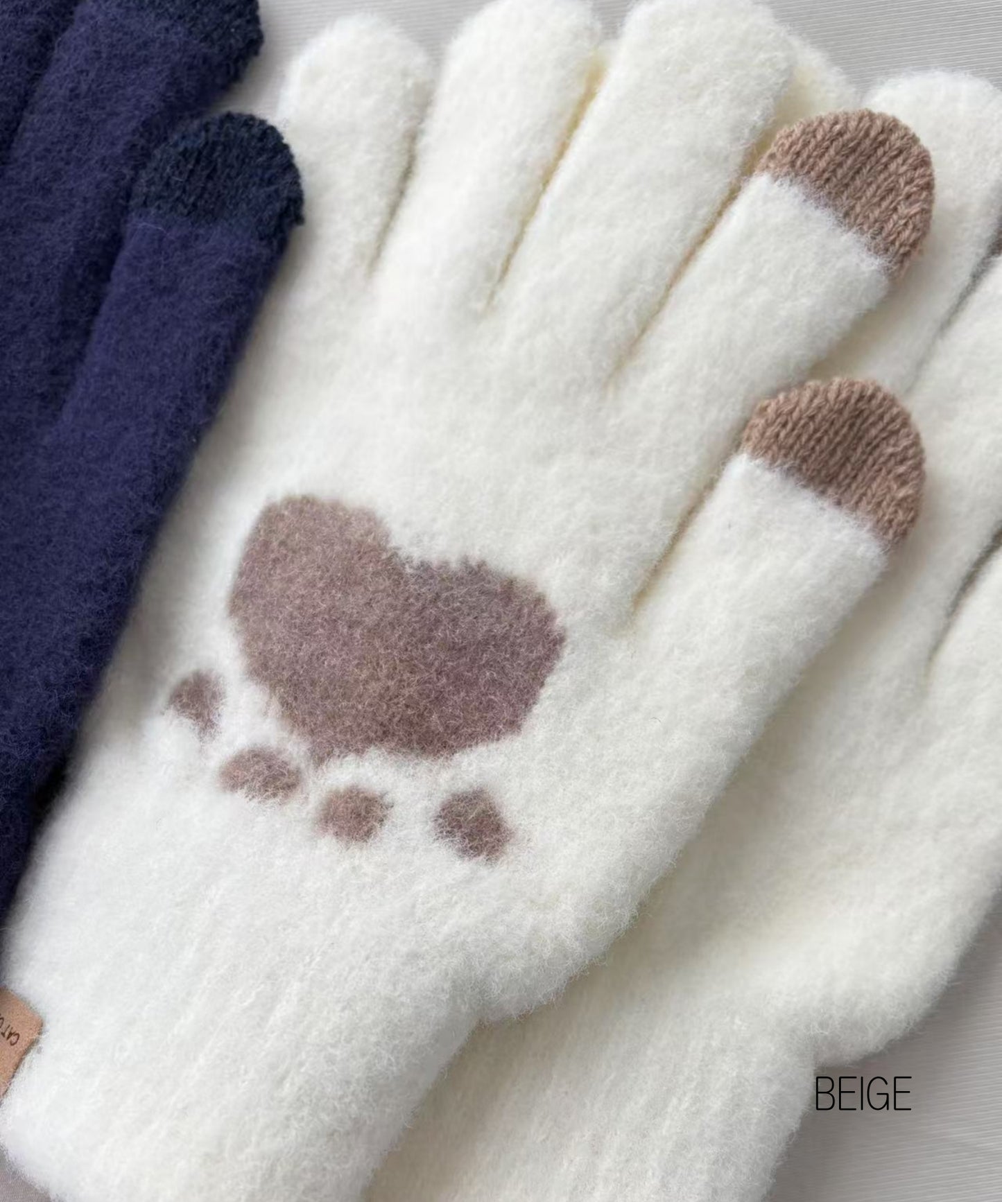 手袋 レディース メンズ スマホ対応 肉球デザイン ニット手袋 5本指 スマホタッチ対応 かわいい 防寒 冬小物KYS-009