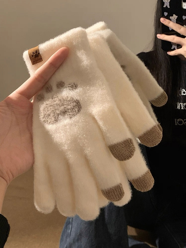 手袋 レディース メンズ スマホ対応 肉球デザイン ニット手袋 5本指 スマホタッチ対応 かわいい 防寒 冬小物KYS-009