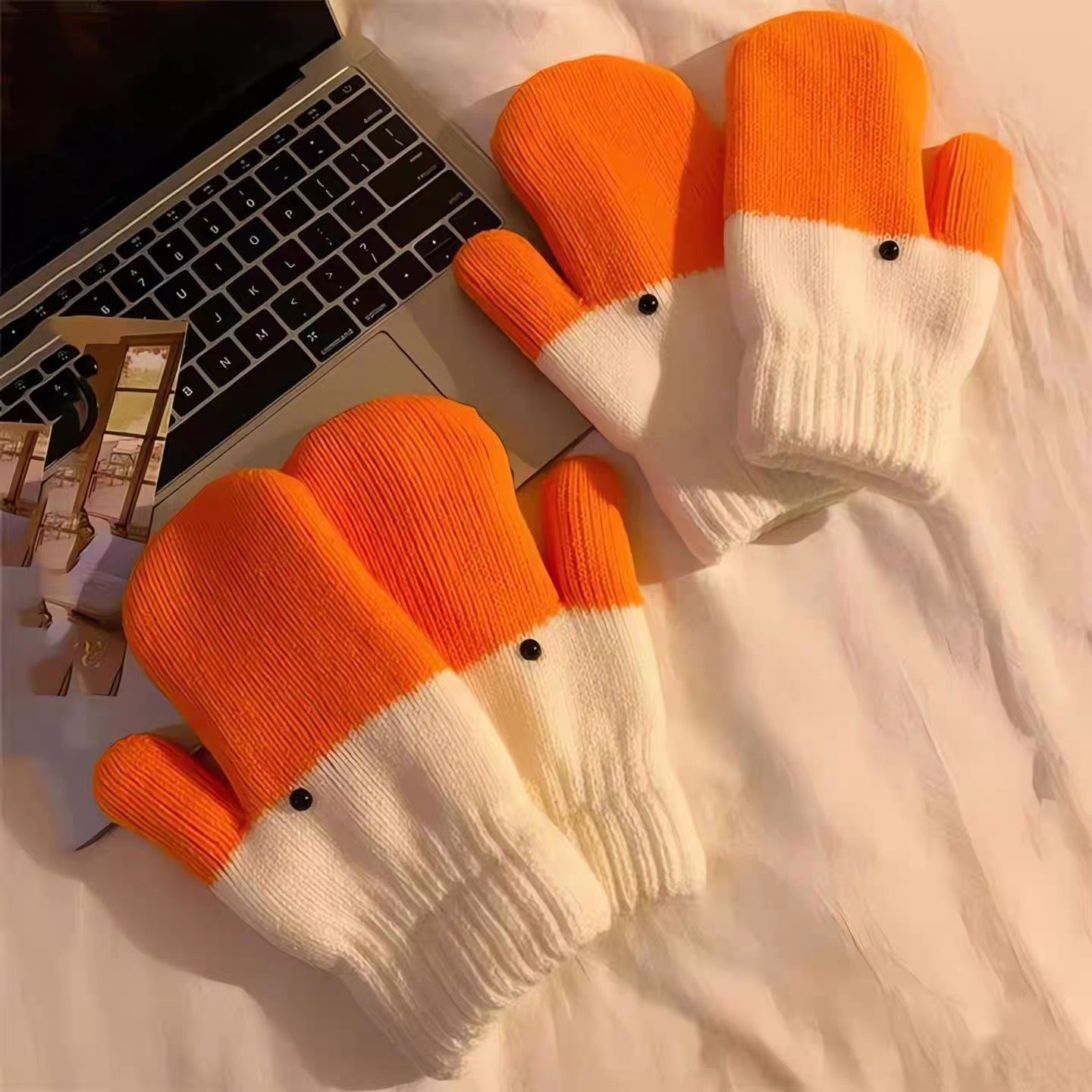 ガチョウ 手袋 レディース メンズ 冬 ニット グローブ 防寒 暖かい 面白い アニマル デザイン ペア おそろい プレゼントKYS-007