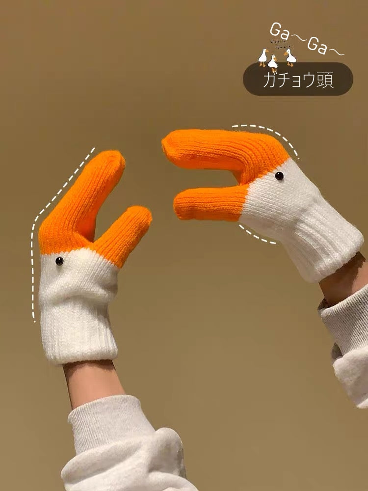 ガチョウ 手袋 レディース メンズ 冬 ニット グローブ 防寒 暖かい 面白い アニマル デザイン ペア おそろい プレゼントKYS-007