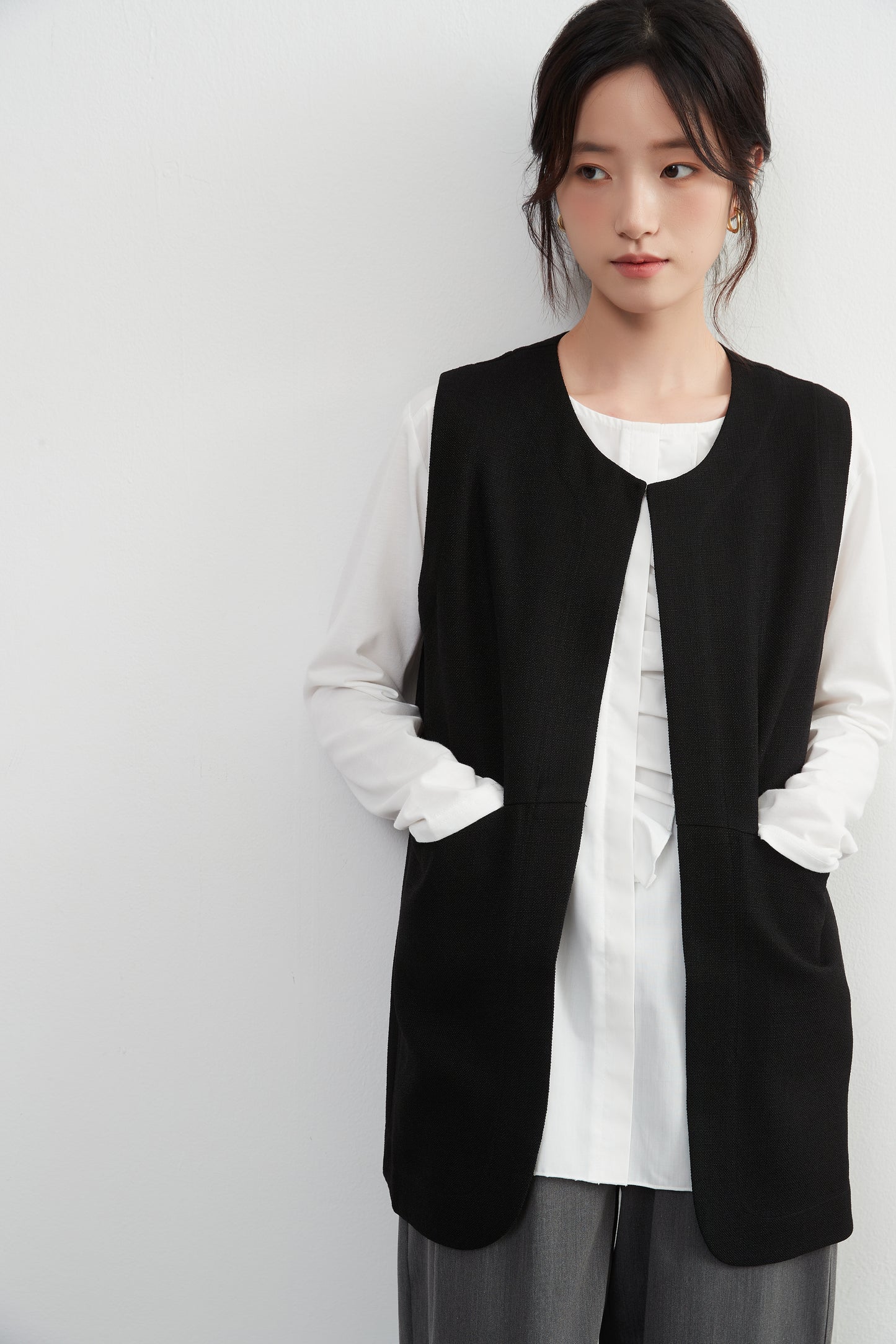 KNXJ509 - No-collar vest, neat and comfortable vest, with pockets for casual office wear