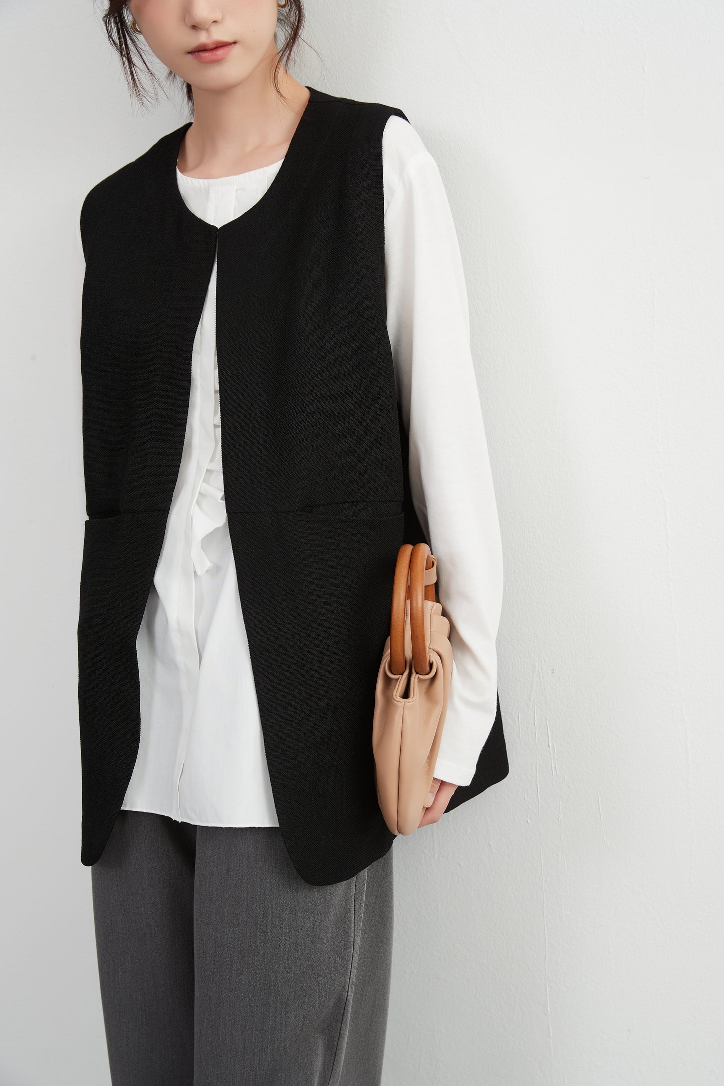 KNXJ509 - No-collar vest, neat and comfortable vest, with pockets for casual office wear