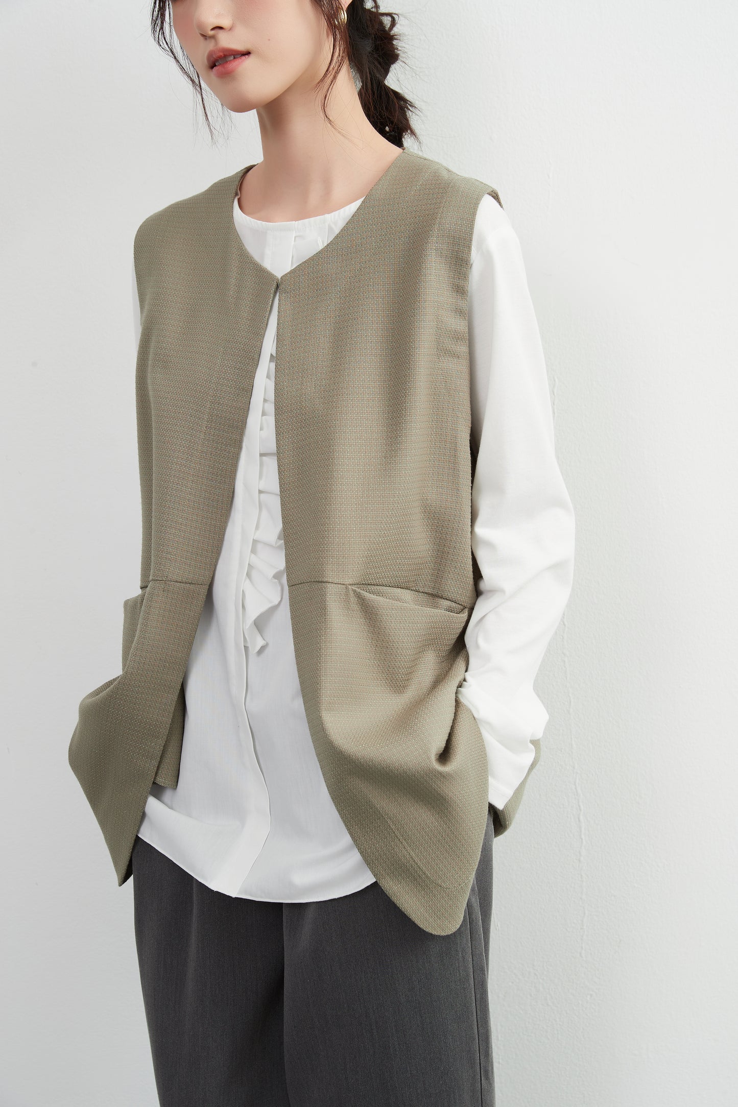 KNXJ509 - No-collar vest, neat and comfortable vest, with pockets for casual office wear