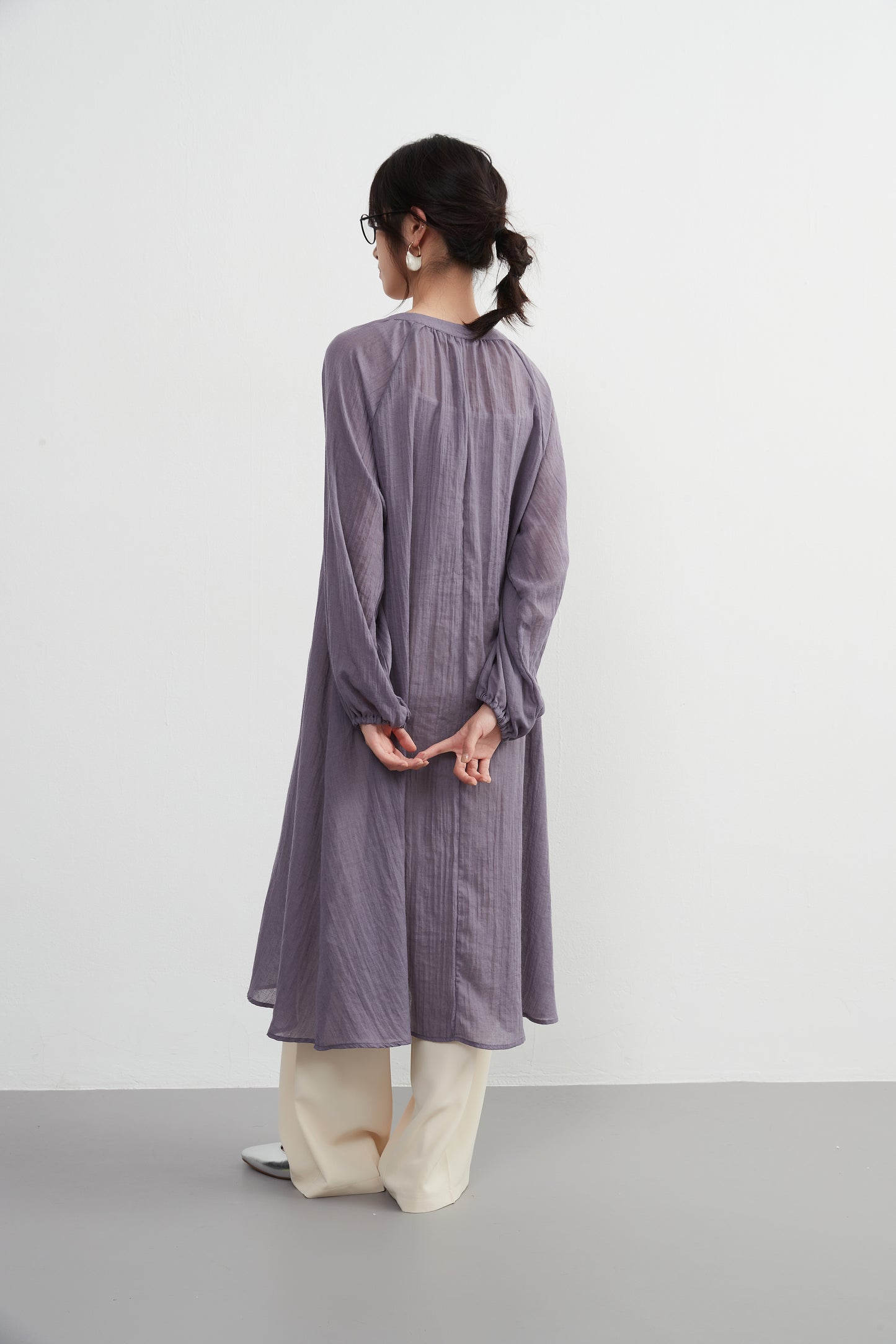 KNXO513 - Lightweight cotton blend sheer long sleeve tunic dress - Convenient for layering - Covers the body