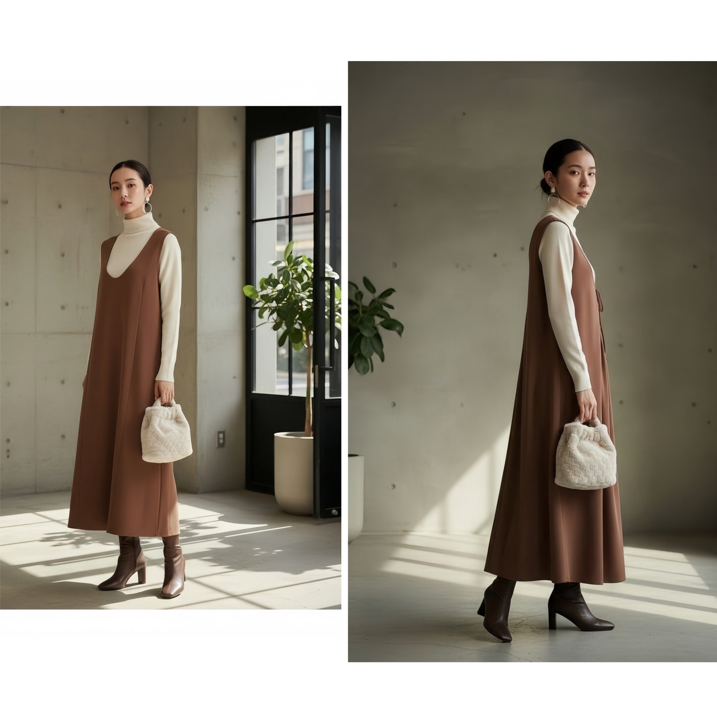 KNNO324・サテンドレープ２WAYジャンスカワンピース