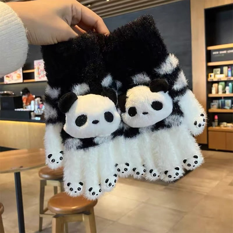 スマホ対応 手袋 レディース 冬 防寒 暖かい かわいい パンダ 起毛 ニットグローブ タッチパネル対応KYS-013