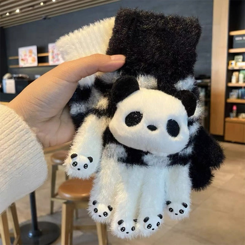 スマホ対応 手袋 レディース 冬 防寒 暖かい かわいい パンダ 起毛 ニットグローブ タッチパネル対応KYS-013