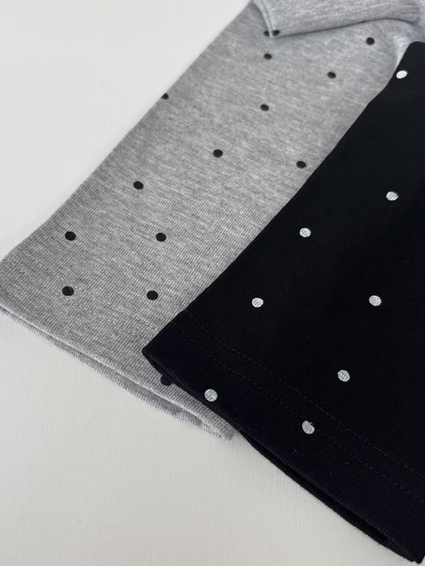 KNR665・ドット柄長袖カットソーTシャツ・ラウンドネックトップスレイヤード定番レトロガーリー