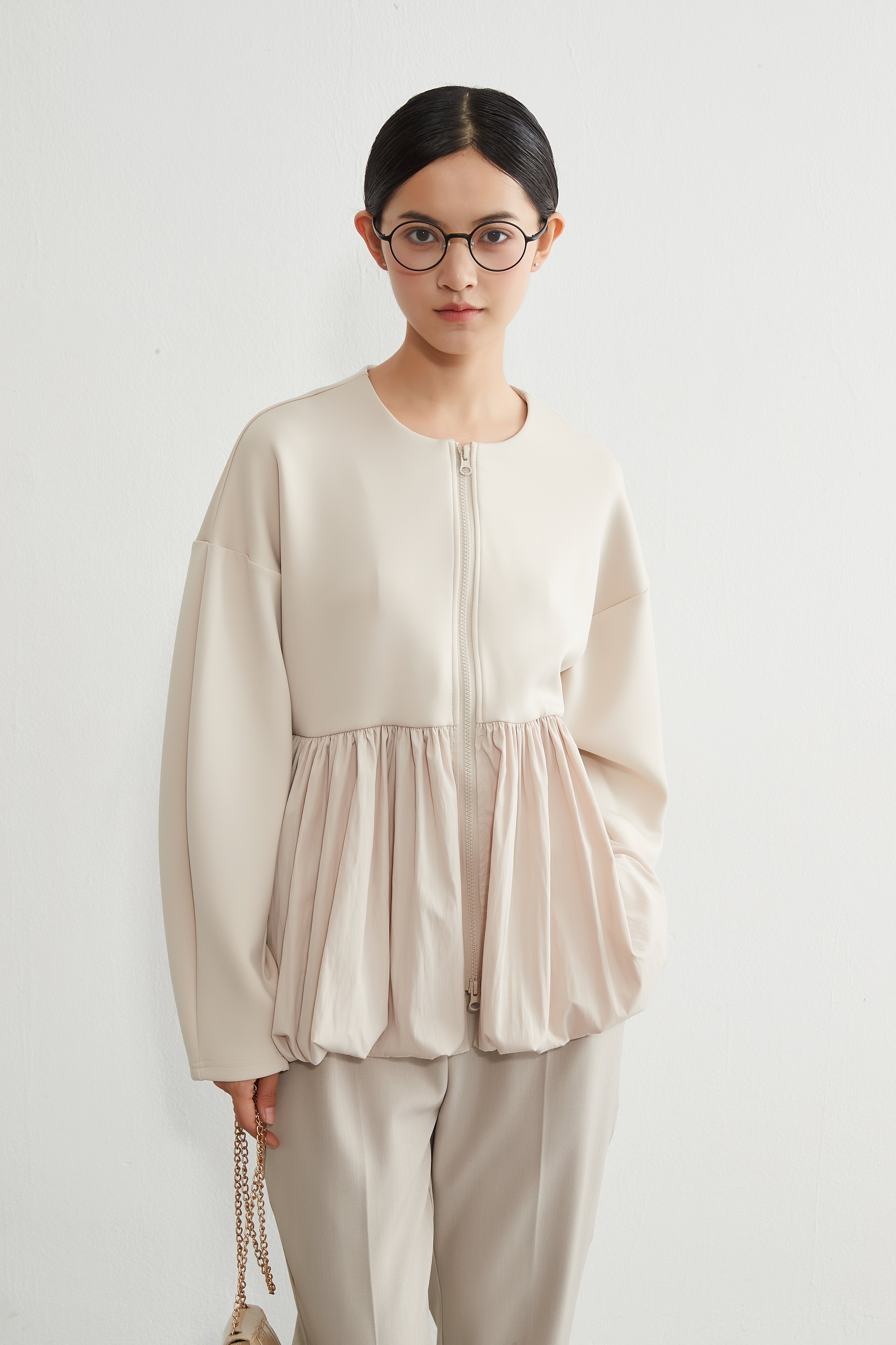 DouDou メッシュ切替シアーブルゾン DOUDOU】シアーシャツブルゾン