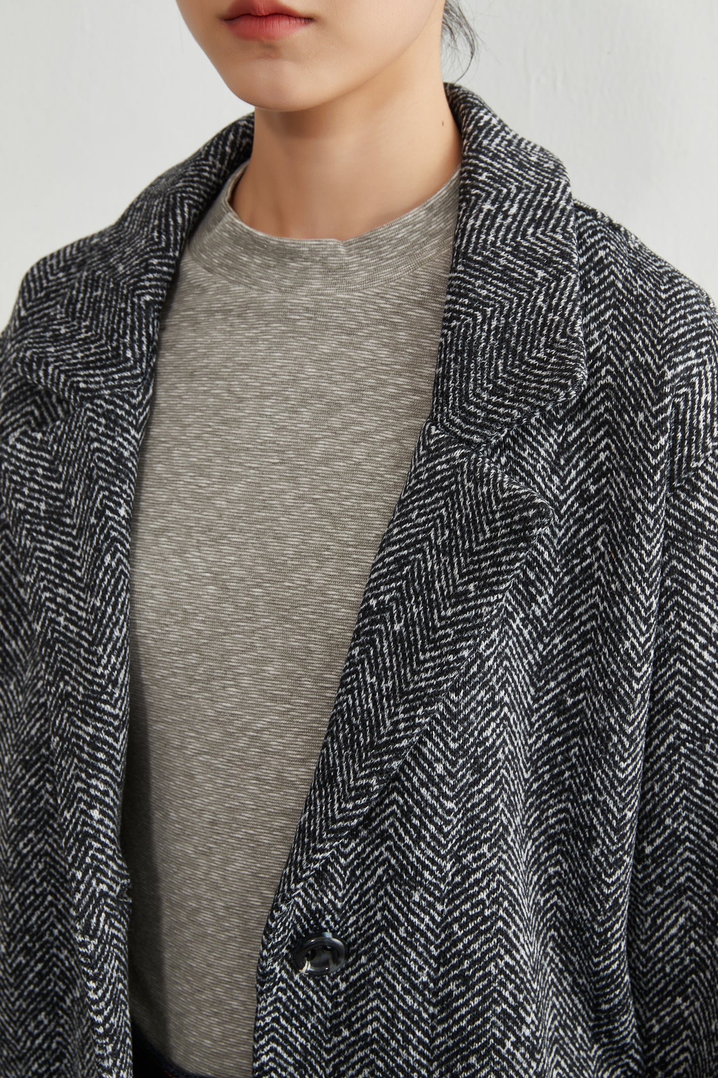 KNR643・ヘリンボーン柄裏起毛テーラードジャケット秋冬長袖暖かいアウター