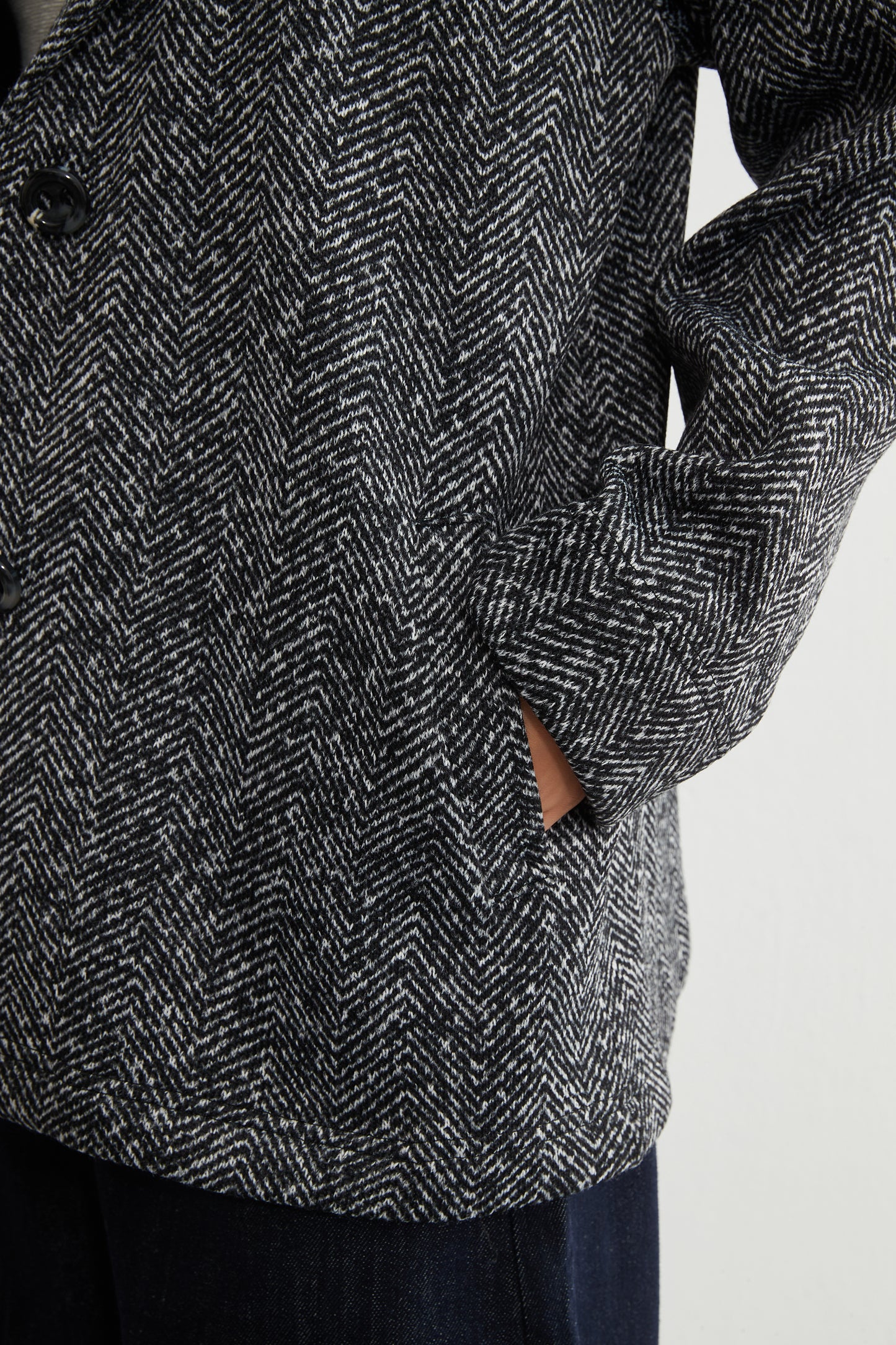 KNR643・ヘリンボーン柄裏起毛テーラードジャケット秋冬長袖暖かいアウター