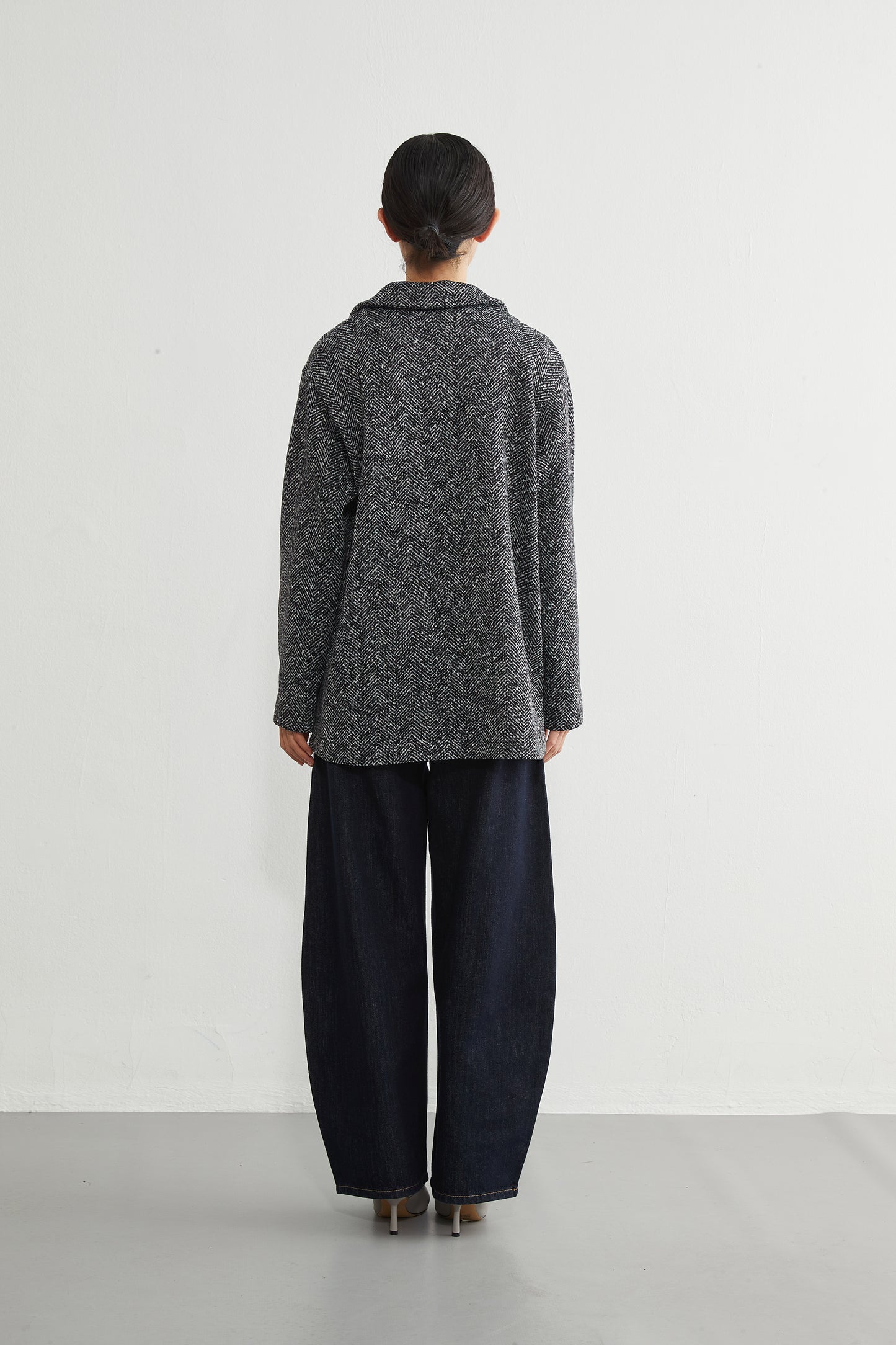 KNR643・ヘリンボーン柄裏起毛テーラードジャケット秋冬長袖暖かいアウター