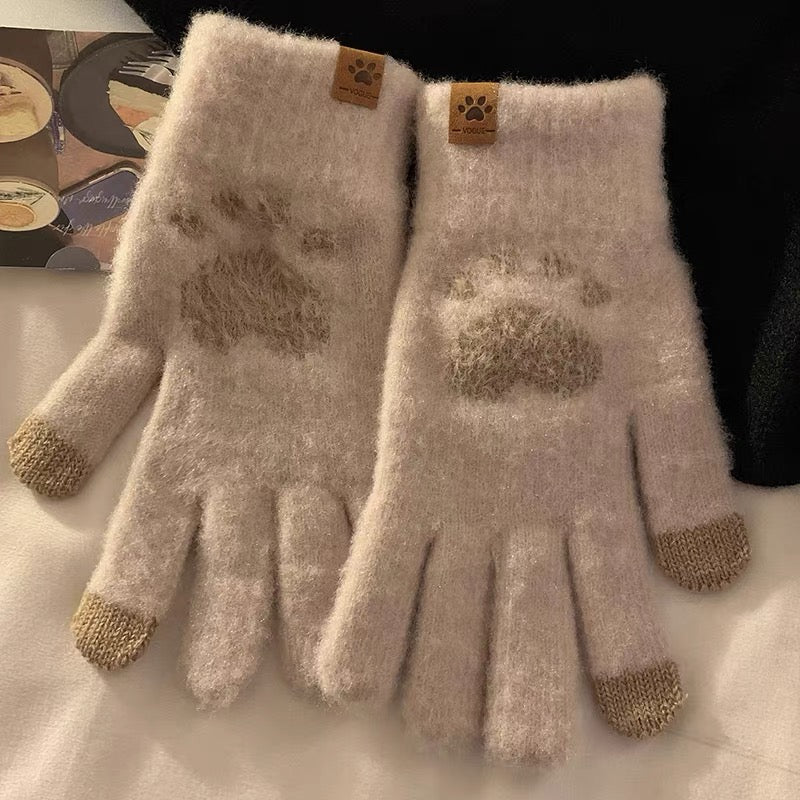 手袋 レディース メンズ スマホ対応 肉球デザイン ニット手袋 5本指 スマホタッチ対応 かわいい 防寒 冬小物KYS-009