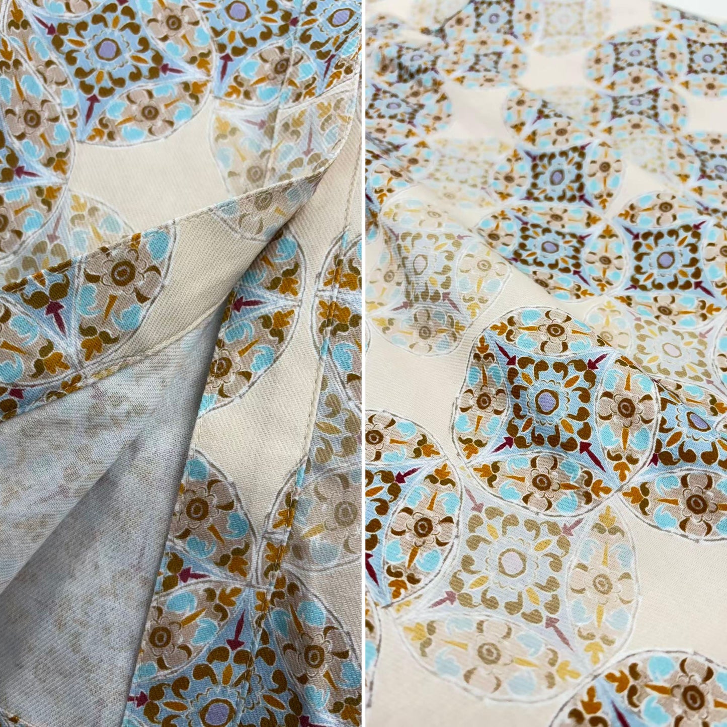 KNR670・綿プリントピンタック長袖シャツ・アンティークモロッカン柄ブラウス