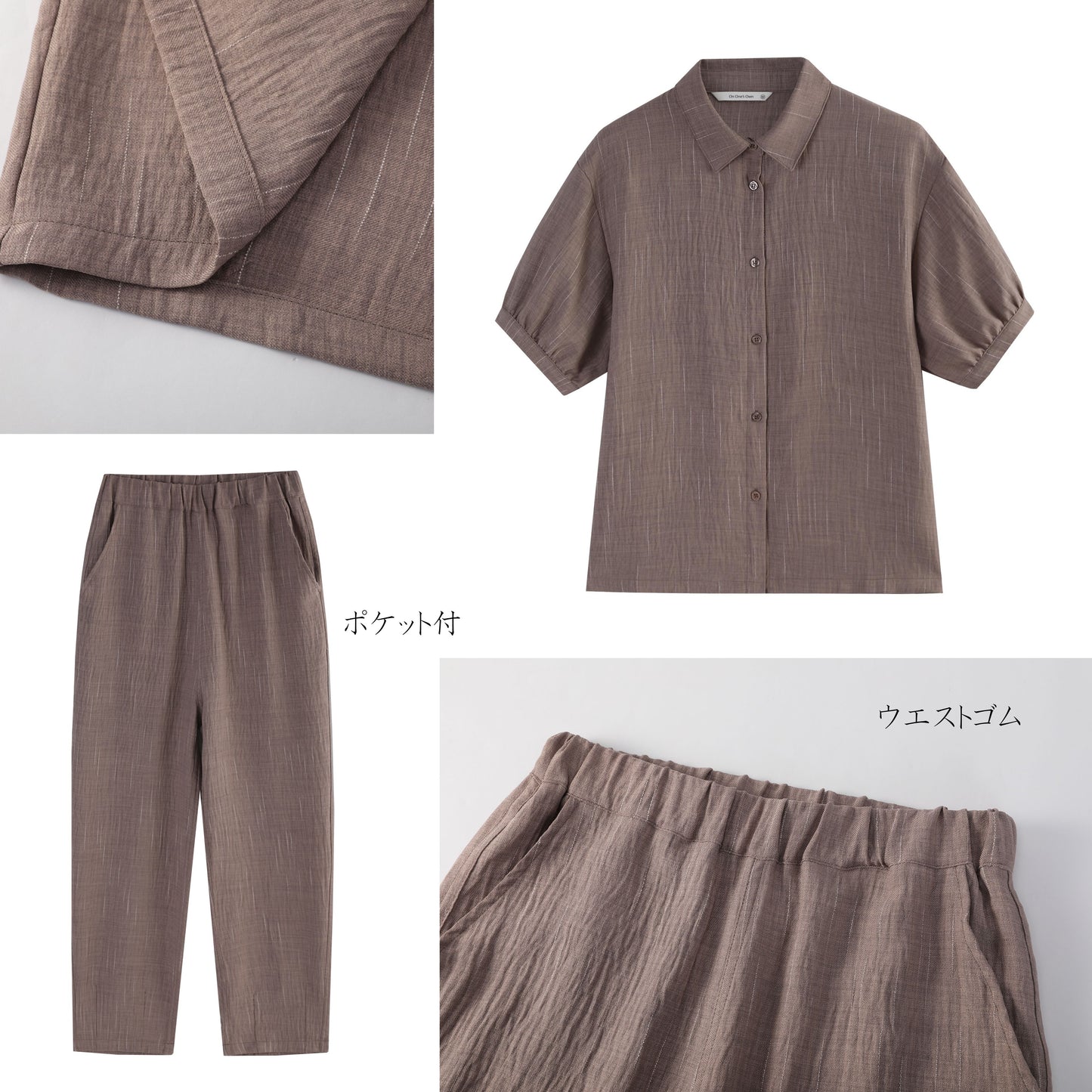 かすれストライプセットアップ・シワ感素材・ブラウスとコクーンパンツのらくちんコーデ-KNXC432/433