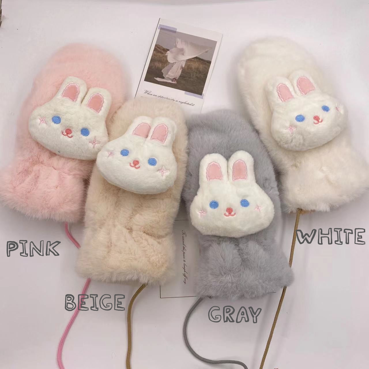 手袋 レディース ミトン うさぎ付き フェイクファー モコモコ 裏起毛 防寒 かわいい 暖かい おしゃれ 冬小物 プレゼントKYS-010