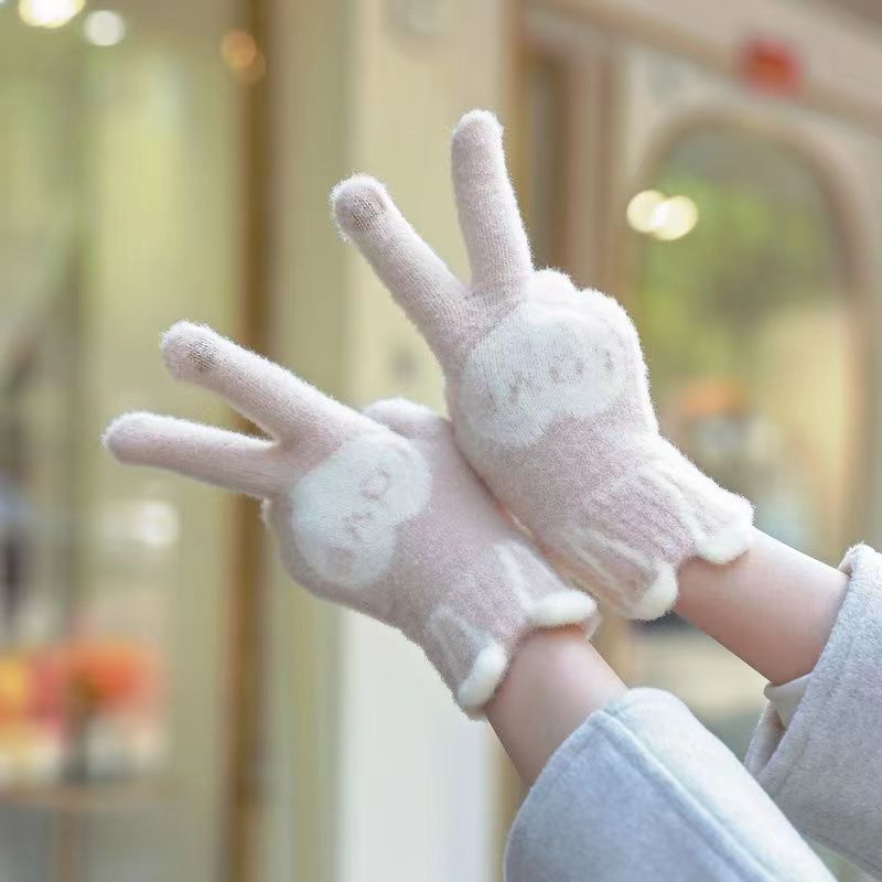 手袋 レディース メンズ スマホ対応 うさぎ耳デザイン ニット手袋 5本指 スマホタッチ対応 防寒 かわいい 冬小物KYS-008