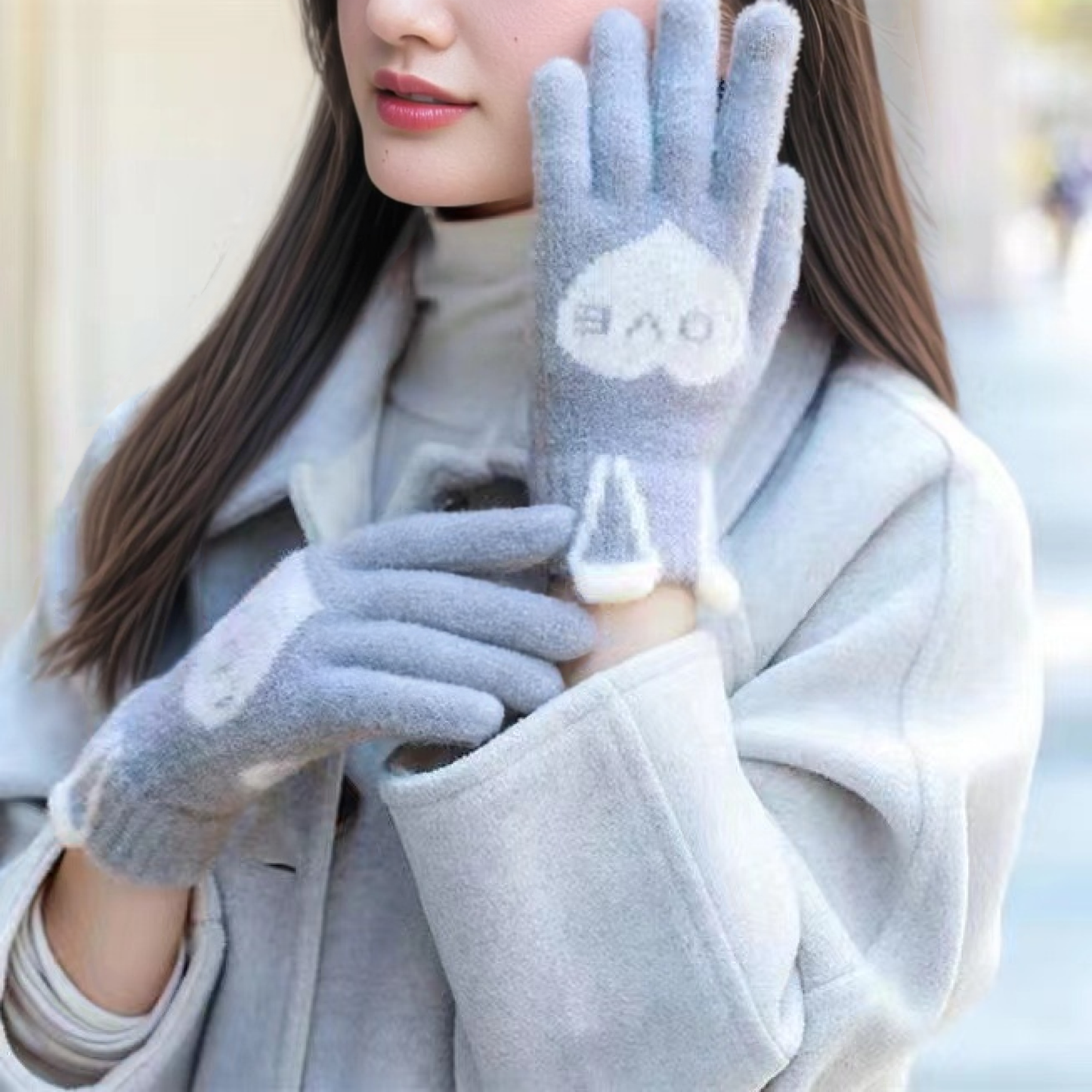 手袋 レディース メンズ スマホ対応 うさぎ耳デザイン ニット手袋 5本指 スマホタッチ対応 防寒 かわいい 冬小物KYS-008