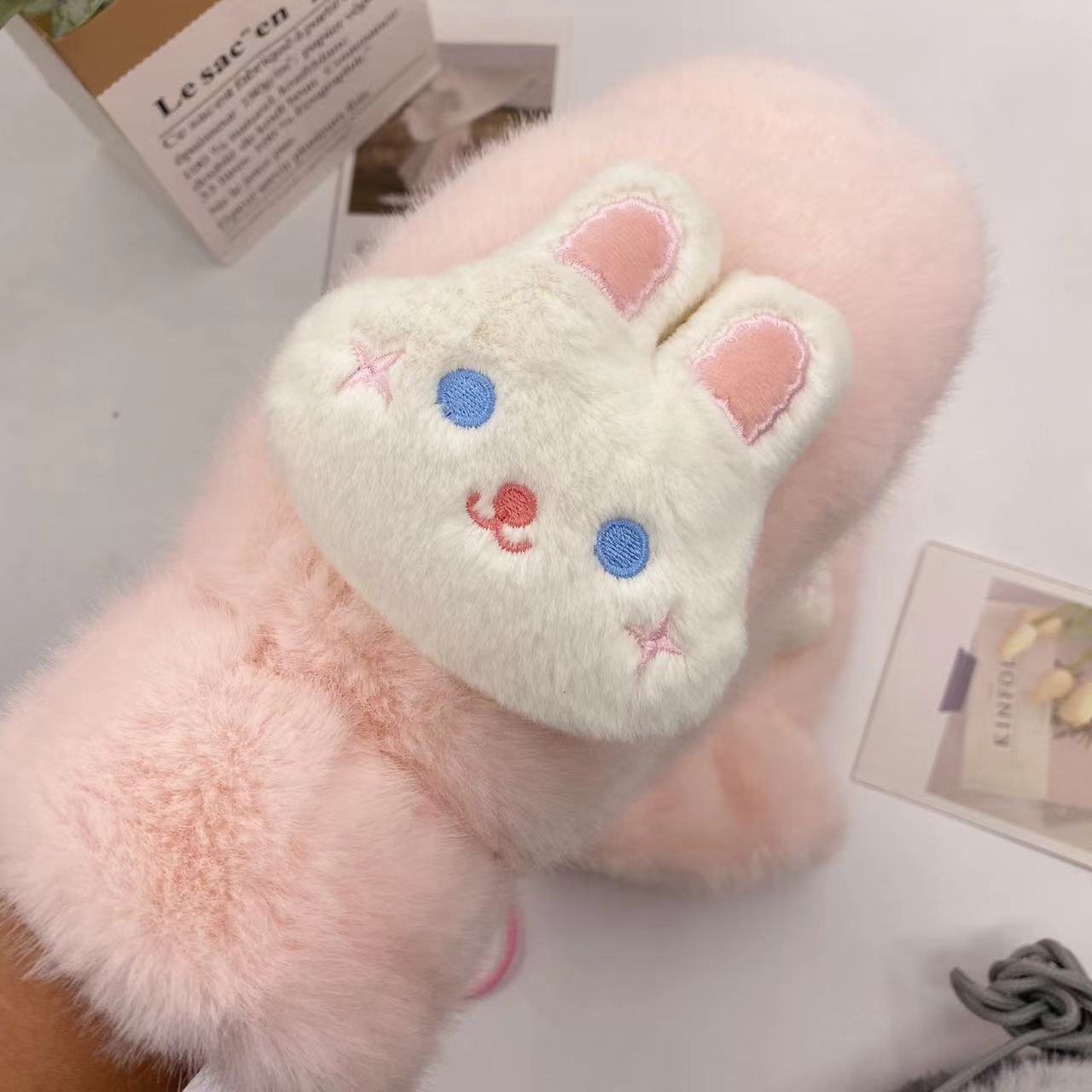 手袋 レディース ミトン うさぎ付き フェイクファー モコモコ 裏起毛 防寒 かわいい 暖かい おしゃれ 冬小物 プレゼントKYS-010