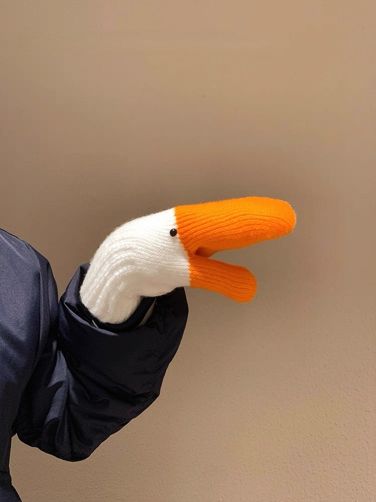 ガチョウ 手袋 レディース メンズ 冬 ニット グローブ 防寒 暖かい 面白い アニマル デザイン ペア おそろい プレゼントKYS-007