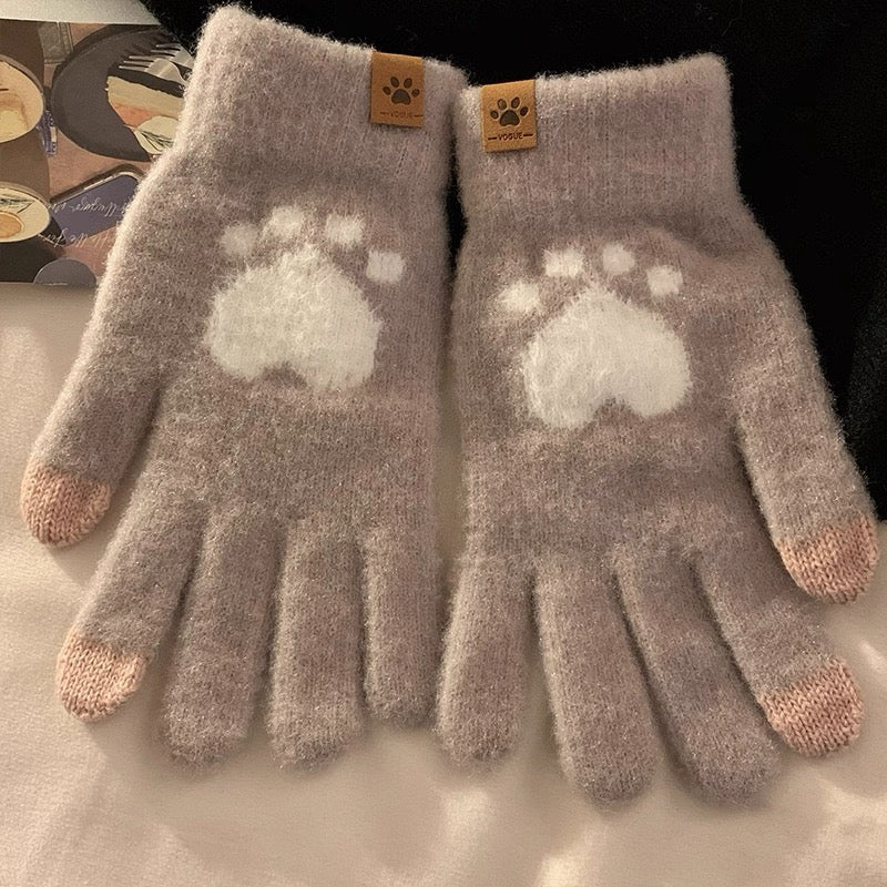 手袋 レディース メンズ スマホ対応 肉球デザイン ニット手袋 5本指 スマホタッチ対応 かわいい 防寒 冬小物KYS-009