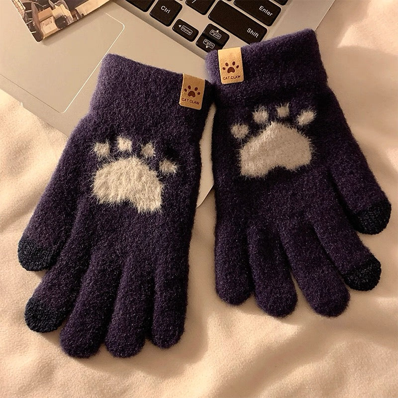 手袋 レディース メンズ スマホ対応 肉球デザイン ニット手袋 5本指 スマホタッチ対応 かわいい 防寒 冬小物KYS-009
