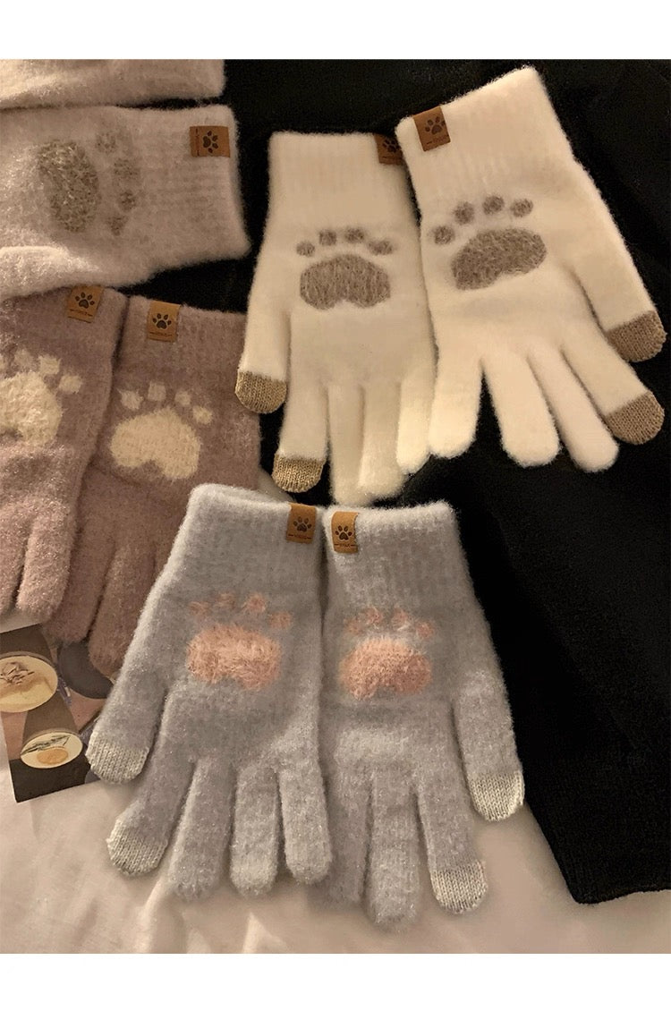 手袋 レディース メンズ スマホ対応 肉球デザイン ニット手袋 5本指 スマホタッチ対応 かわいい 防寒 冬小物KYS-009