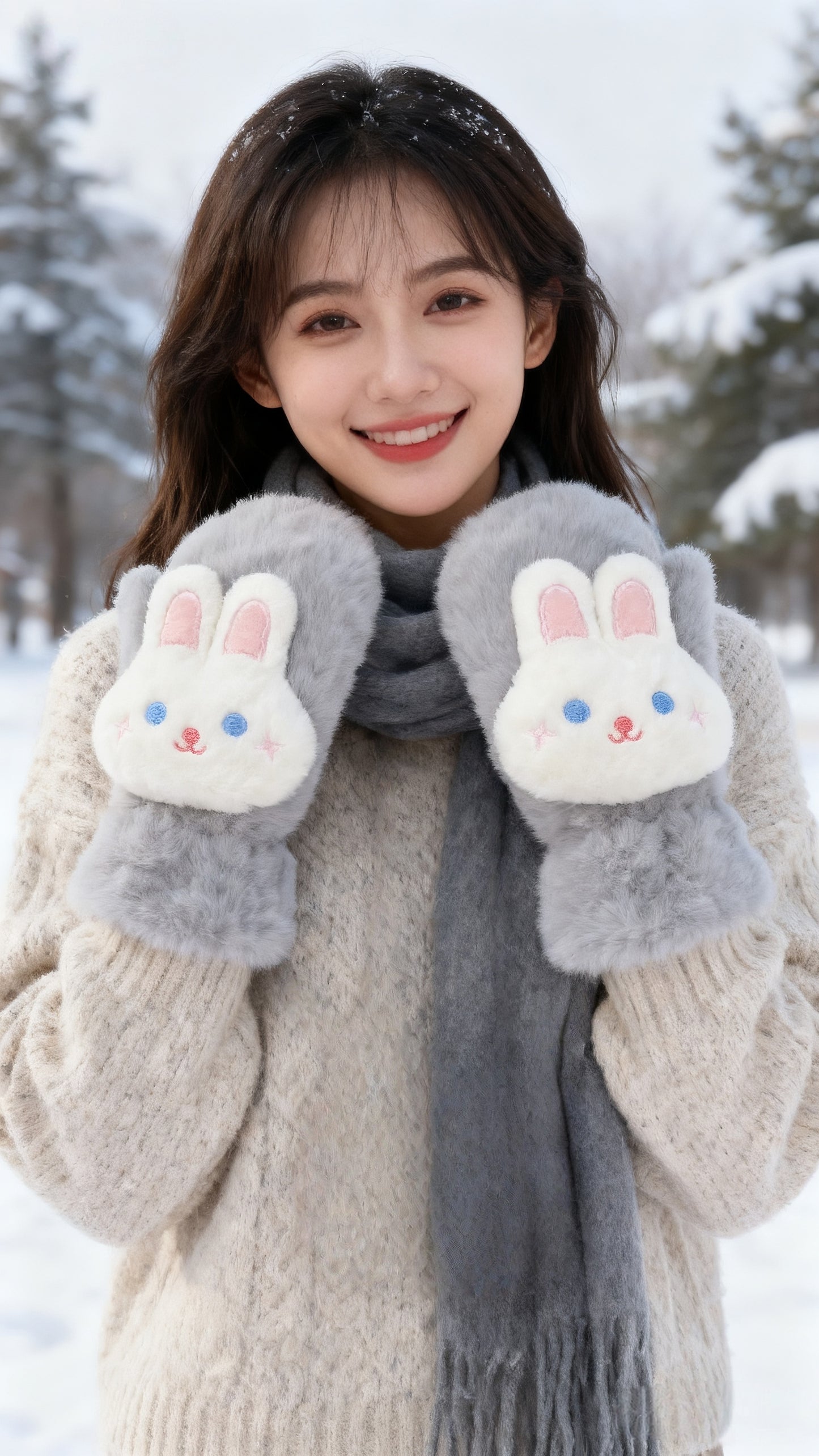 手袋 レディース ミトン うさぎ付き フェイクファー モコモコ 裏起毛 防寒 かわいい 暖かい おしゃれ 冬小物 プレゼントKYS-010