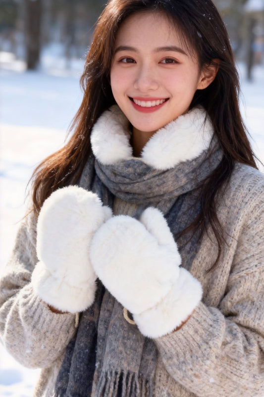 手袋 レディース ミトン フェイクファー 裏起毛 モコモコ 暖かい 防寒 かわいい 紐付き取り外し可能 おしゃれ 冬小物 プレゼントKYS-012