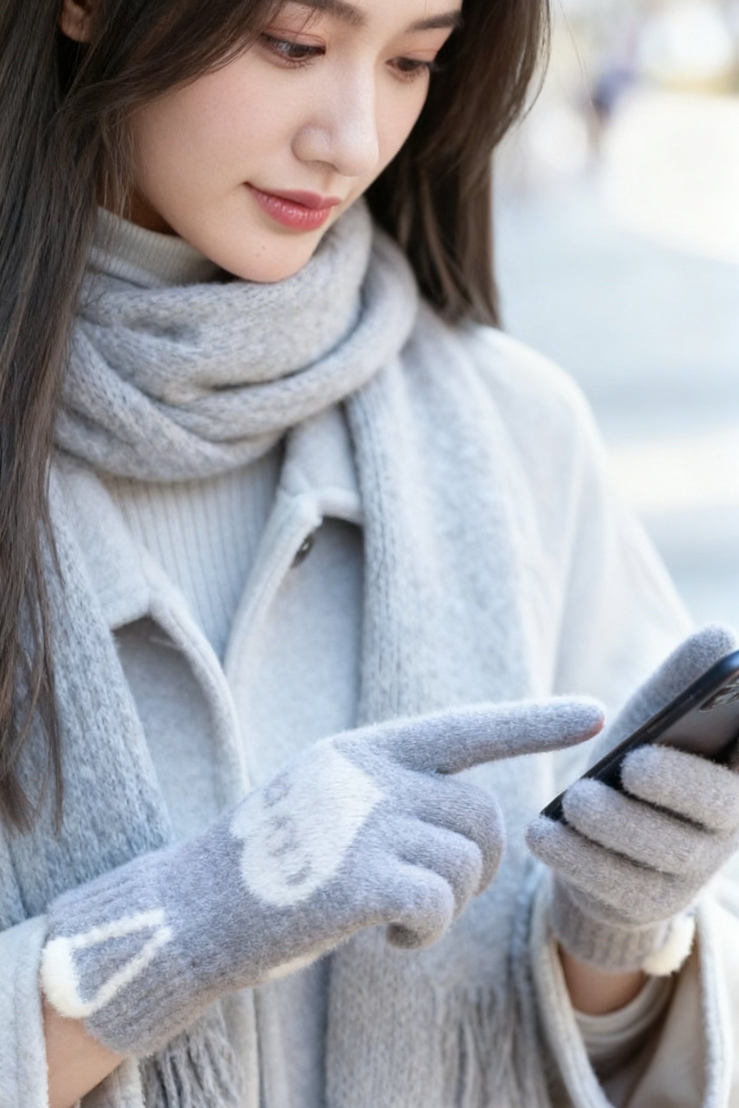 手袋 レディース メンズ スマホ対応 うさぎ耳デザイン ニット手袋 5本指 スマホタッチ対応 防寒 かわいい 冬小物KYS-008