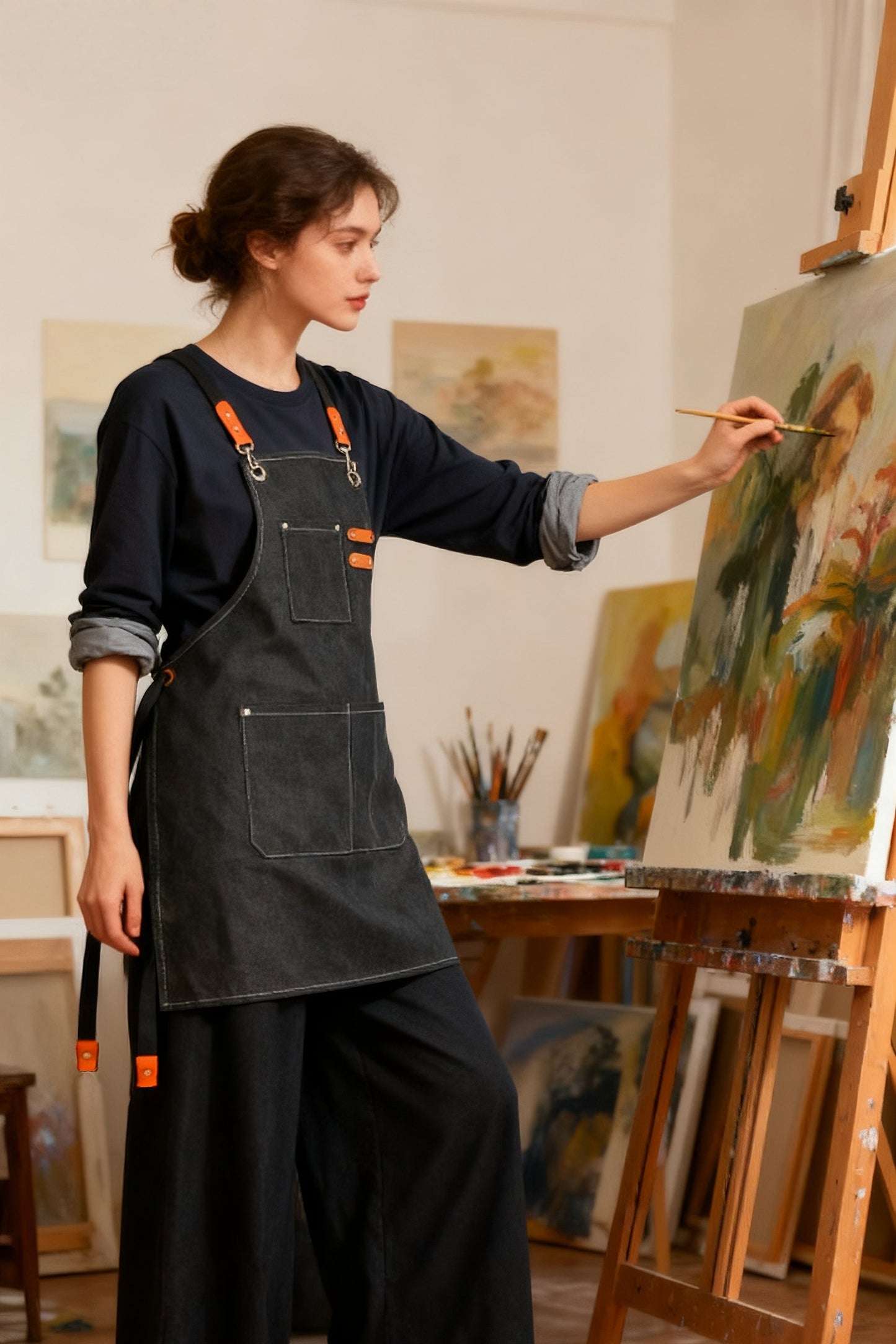 アート教室・カフェ・園芸エプロン・バーベキューシェフ・バリスタ・バーテンダー撥水エプロンKYS-006