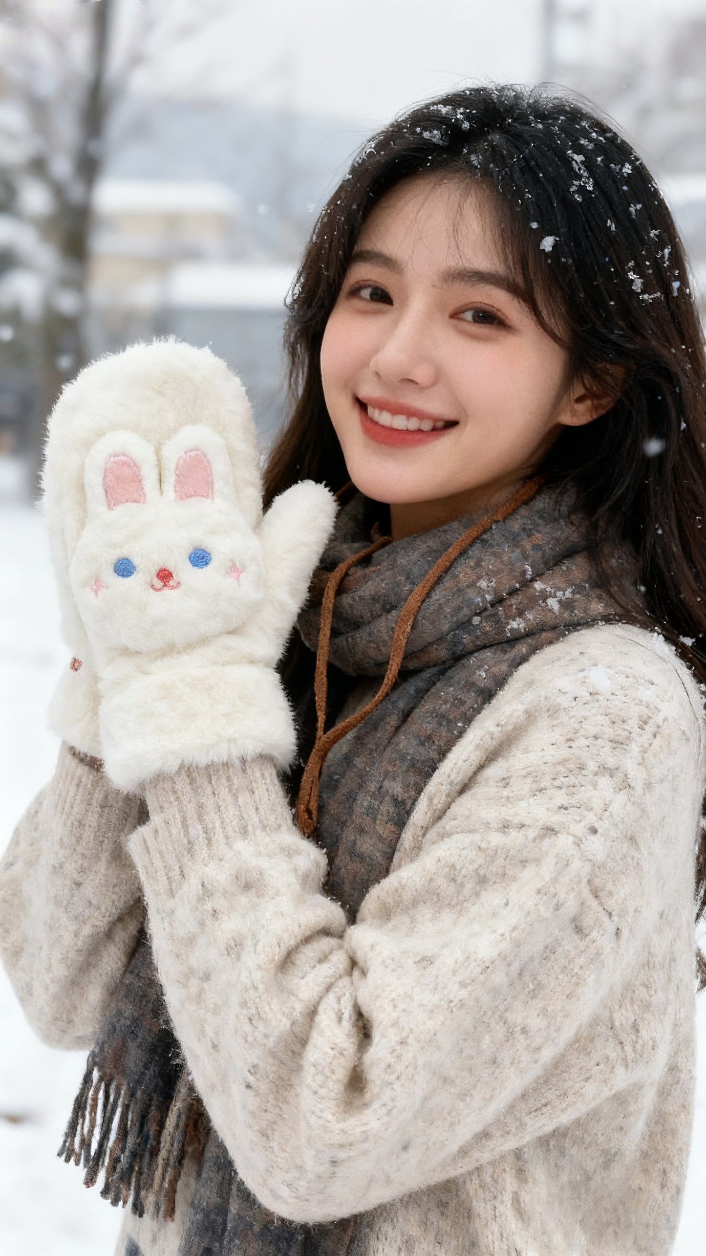 手袋 レディース ミトン うさぎ付き フェイクファー モコモコ 裏起毛 防寒 かわいい 暖かい おしゃれ 冬小物 プレゼントKYS-010