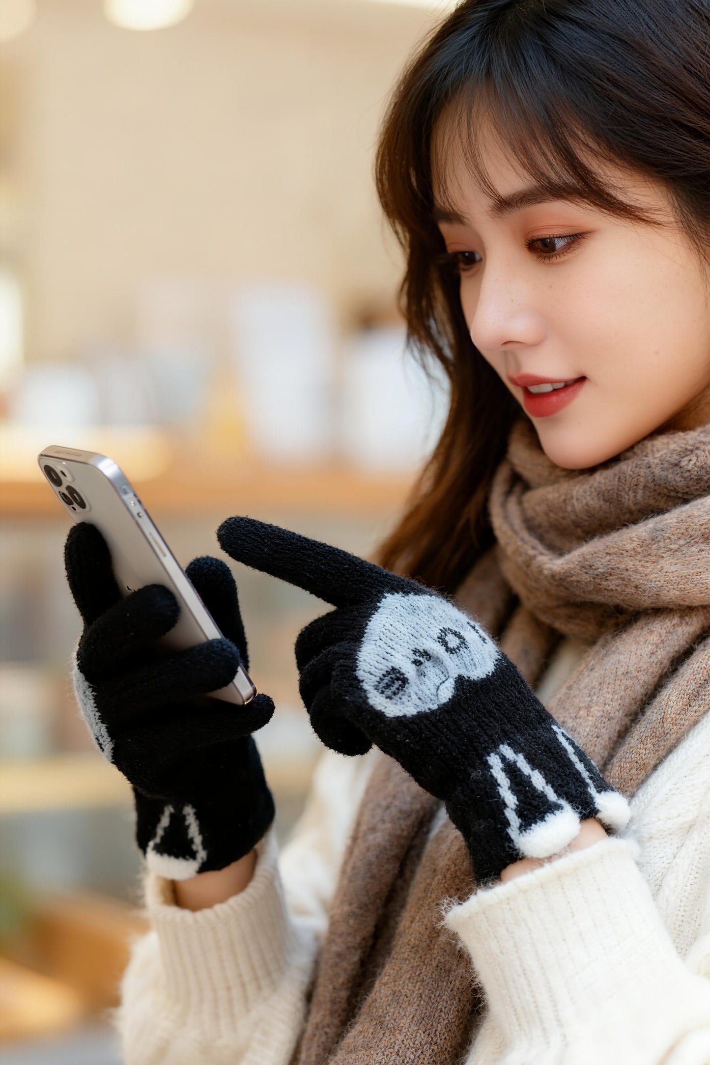 手袋 レディース メンズ スマホ対応 うさぎ耳デザイン ニット手袋 5本指 スマホタッチ対応 防寒 かわいい 冬小物KYS-008