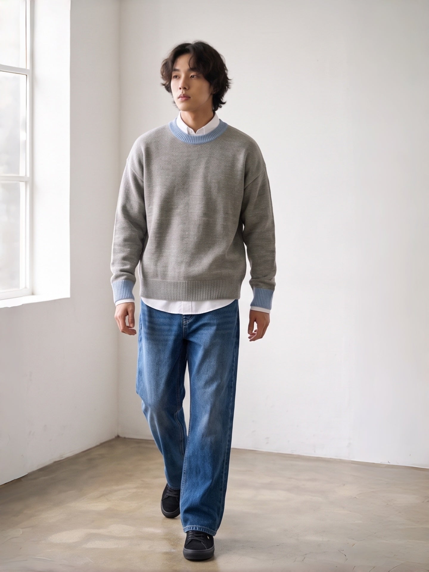 KNR703・UNISEX配色プルオーバーニット