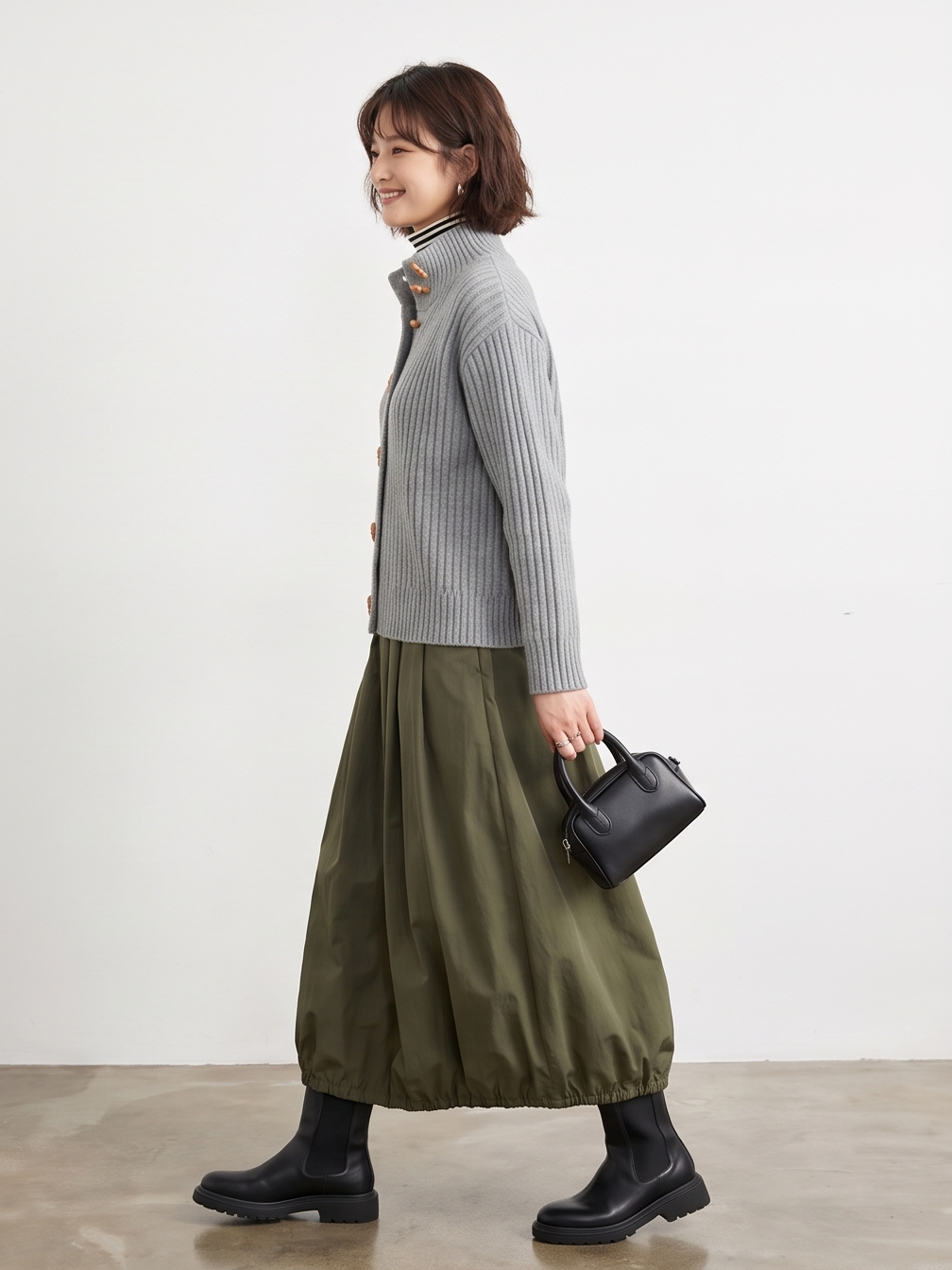 KY1010・トグルボタンハイネックリブニットカーディガン