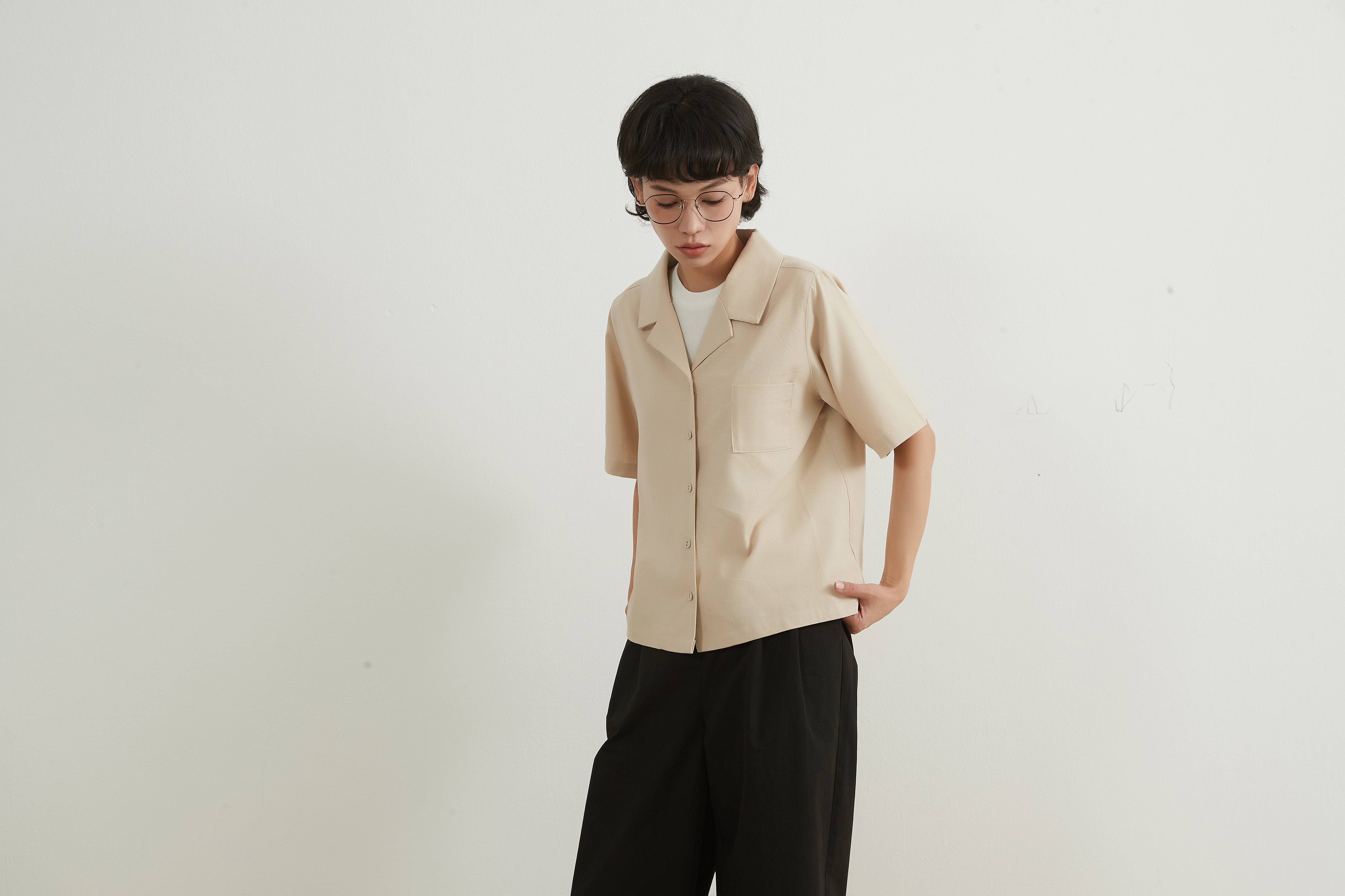 LINEN COTTON CAMP COLLAR SHIRT　リネンコットンキャンプカラー半袖ボタンシャツ