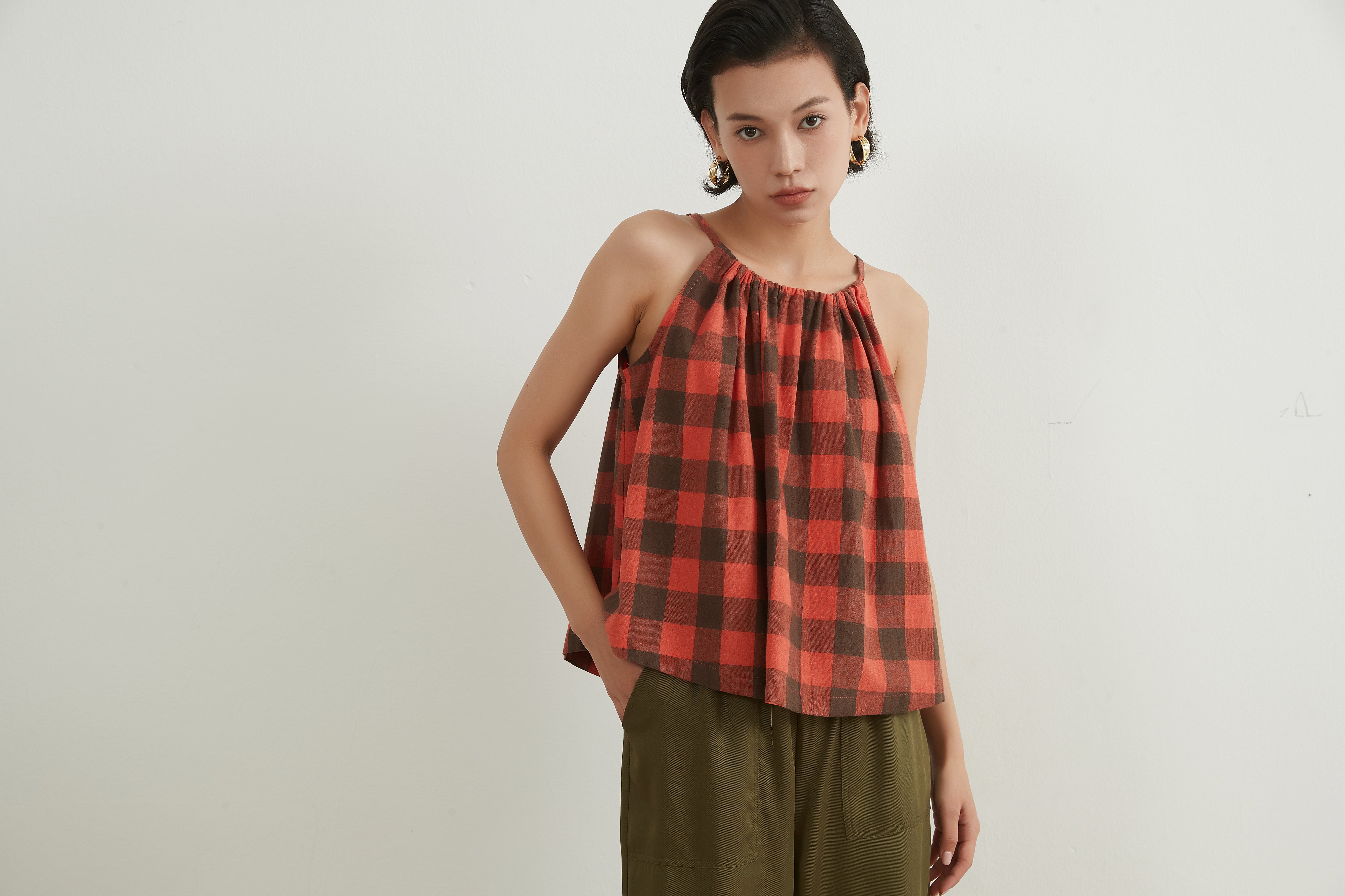 COTTON BICOLOUR CHECK CAMISOLE　コットンチェックキャミソール