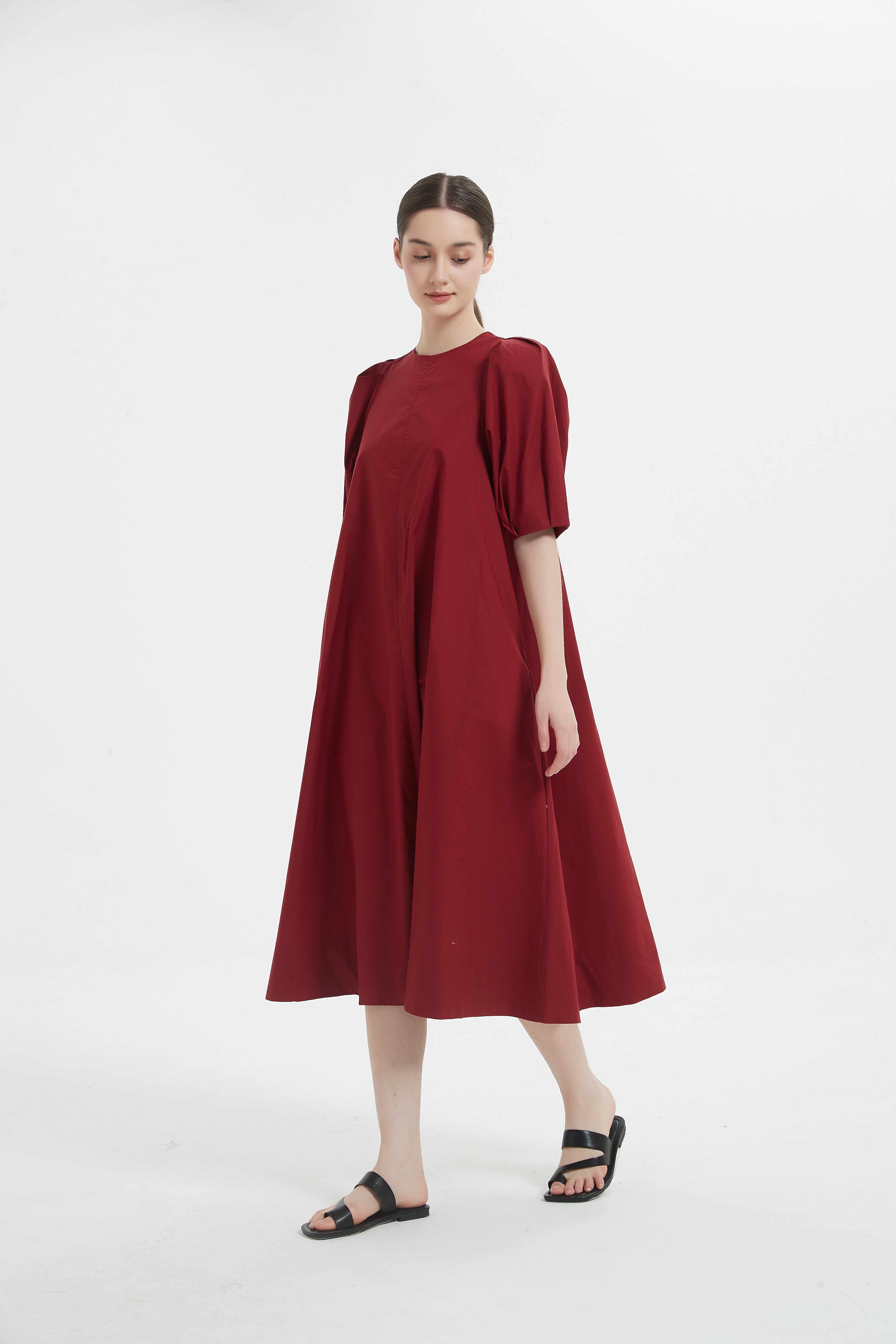 PUFFSLEEVE A-LINE COTTON DRESS　パフスリーブAラインコットンワンピース