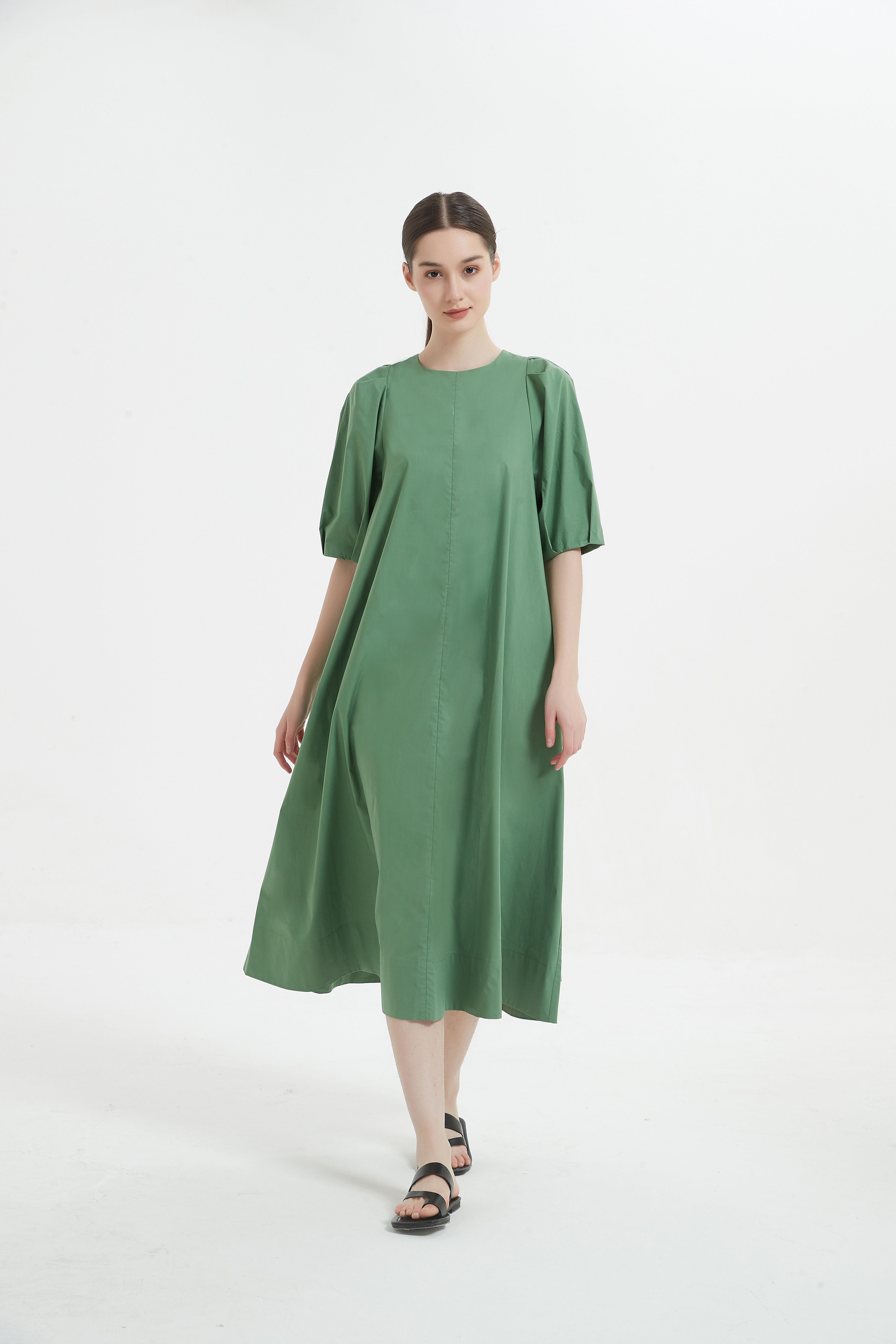 PUFFSLEEVE A-LINE COTTON DRESS　パフスリーブAラインコットンワンピース