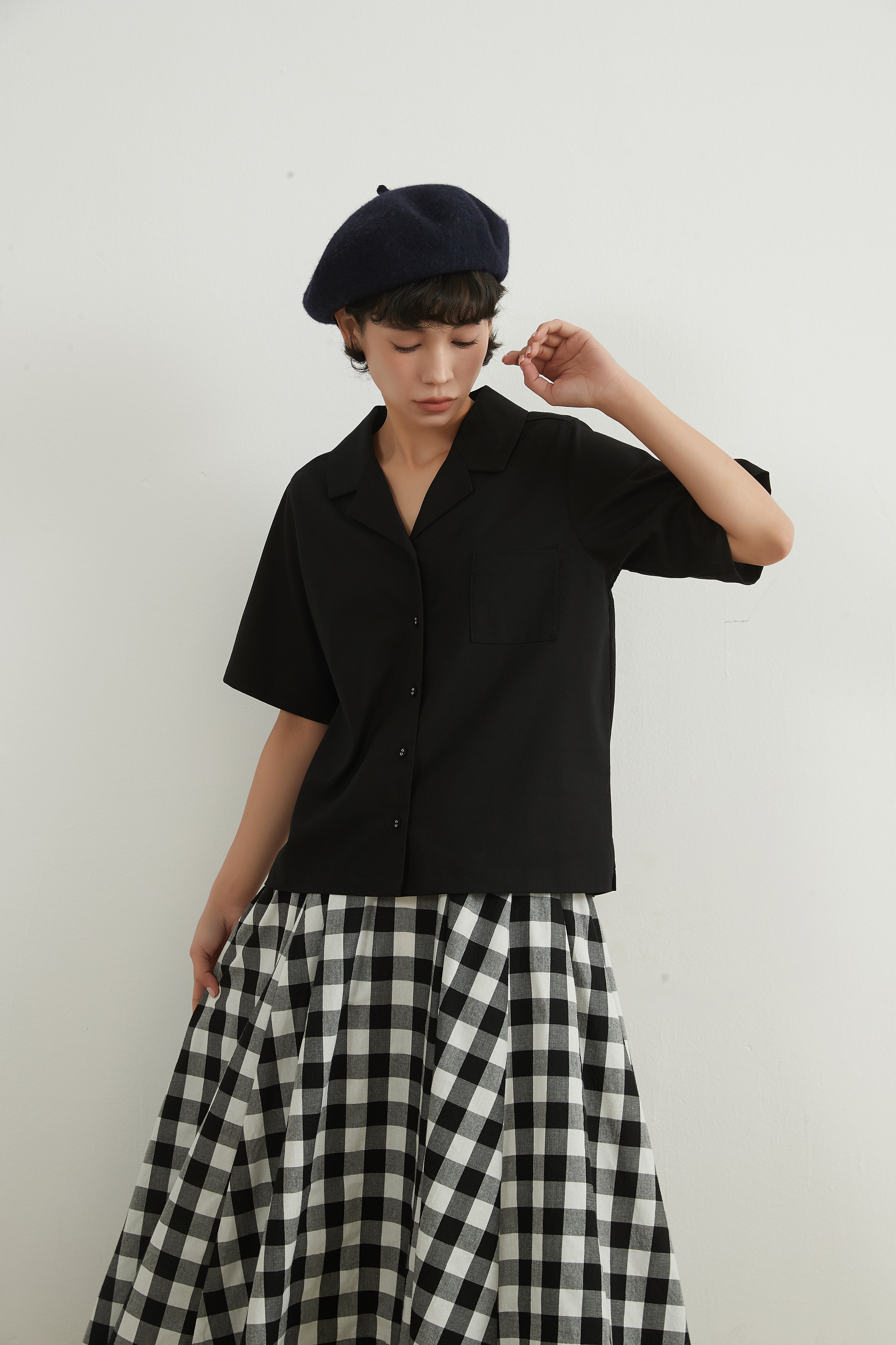 LINEN COTTON CAMP COLLAR SHIRT　リネンコットンキャンプカラー半袖ボタンシャツ