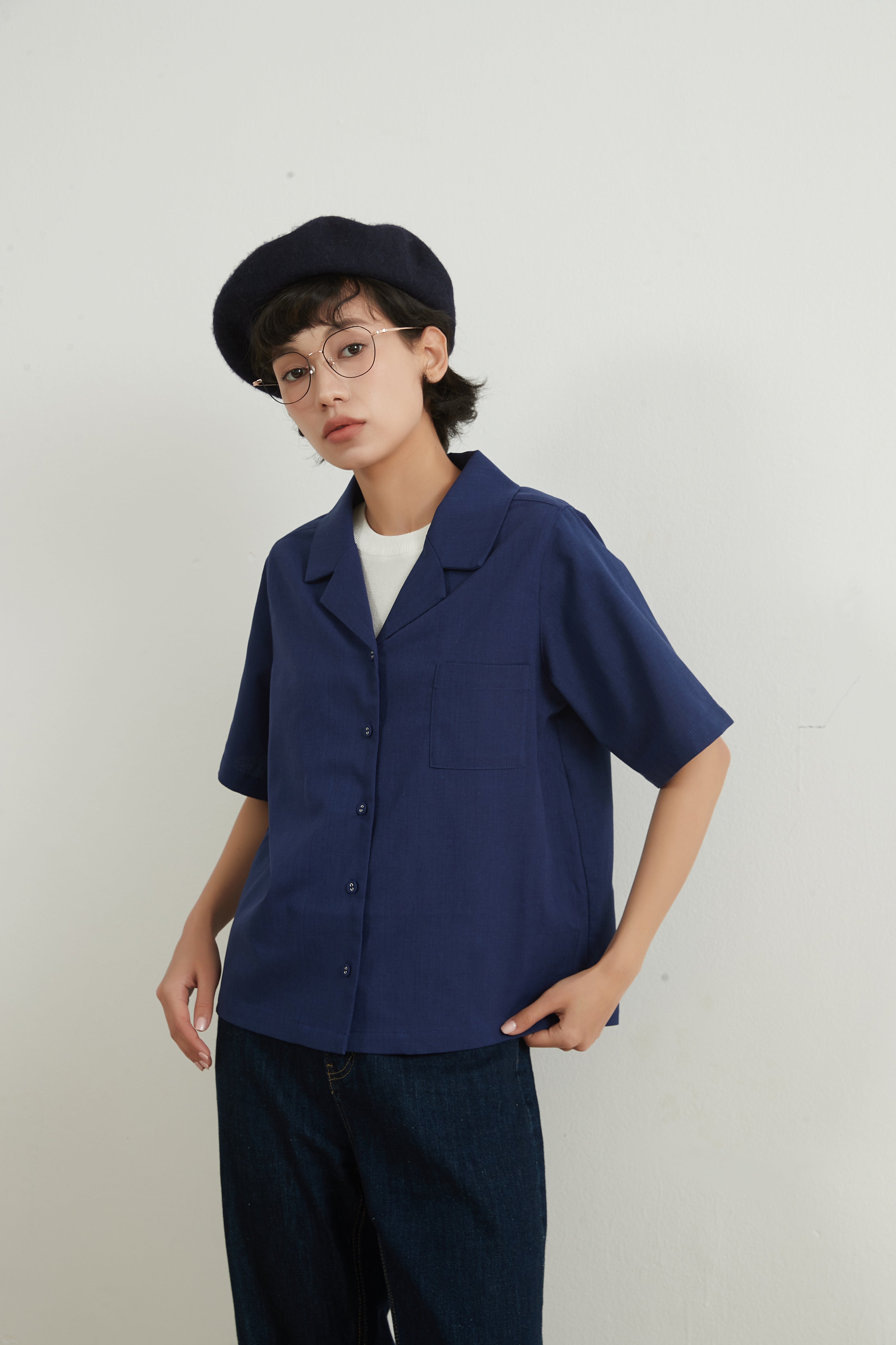 LINEN COTTON CAMP COLLAR SHIRT　リネンコットンキャンプカラー半袖ボタンシャツ