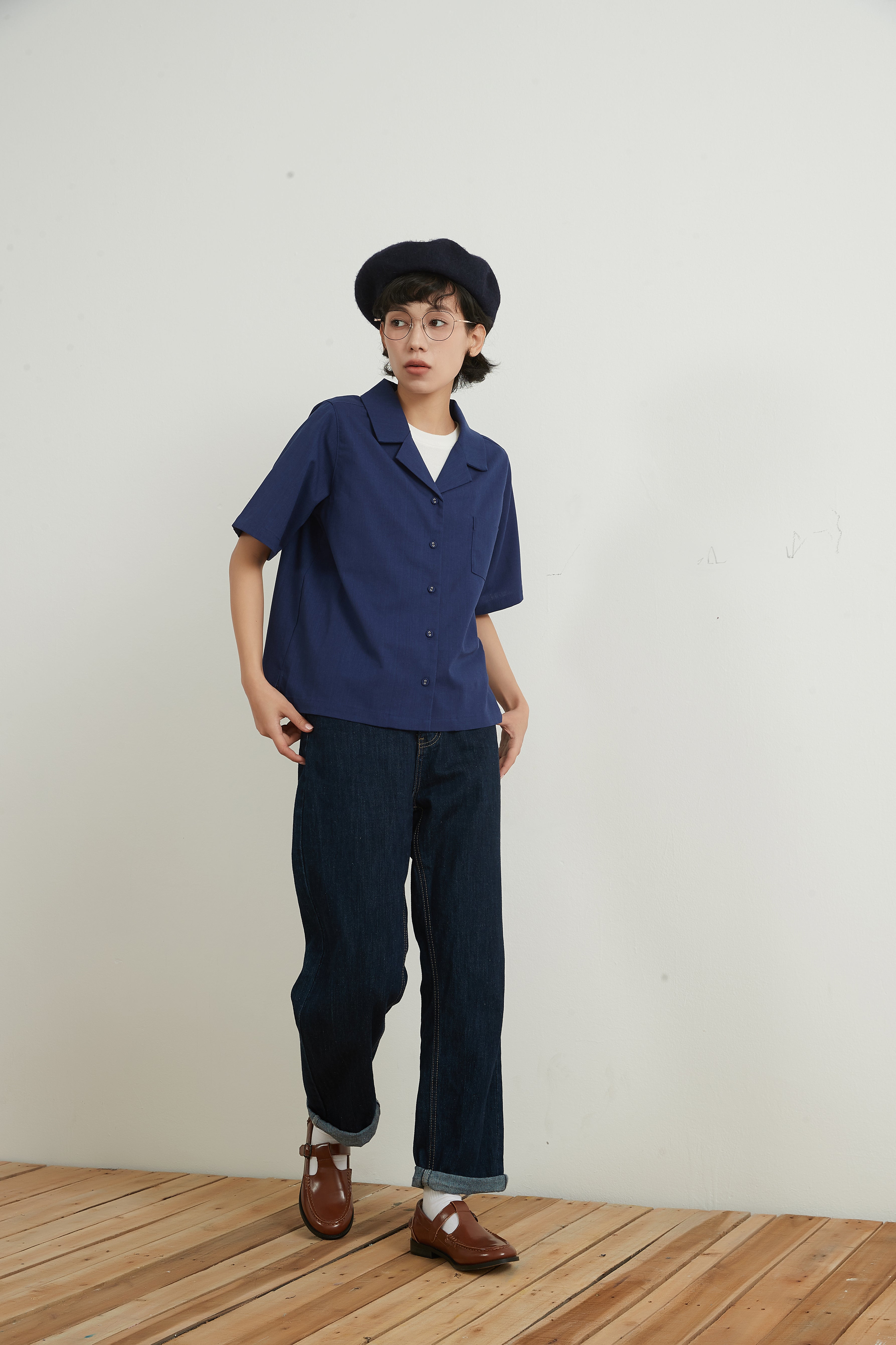 LINEN COTTON CAMP COLLAR SHIRT　リネンコットンキャンプカラー半袖ボタンシャツ